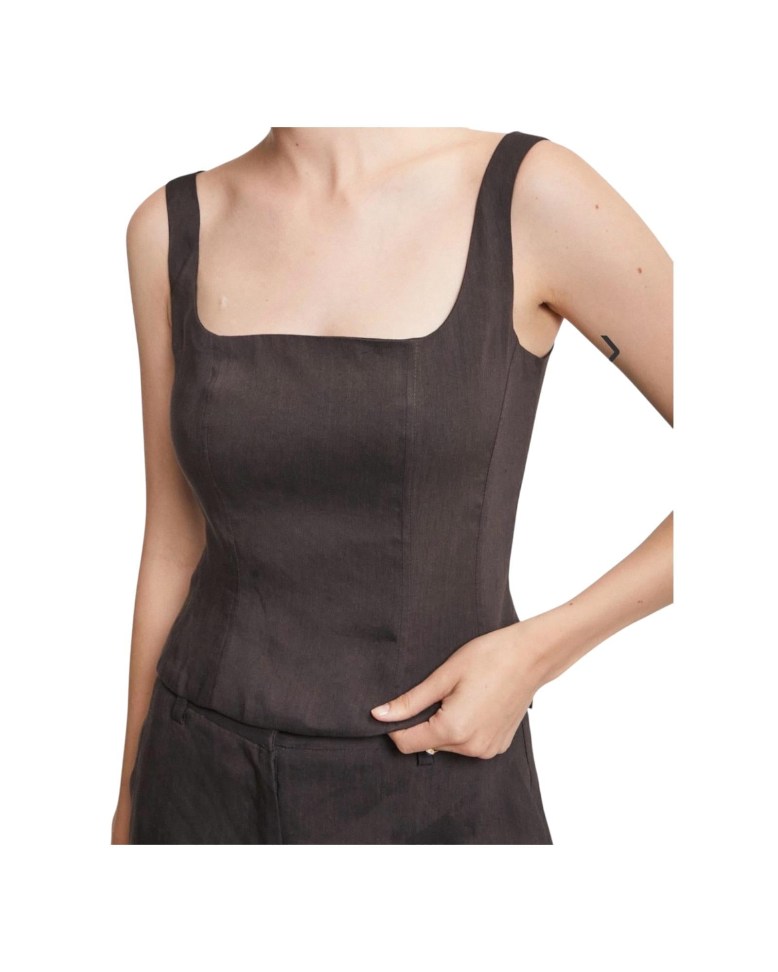 Top in lino con zip, cioccolato MAF DT9164 CIOCCOLATO OTTOD'AME