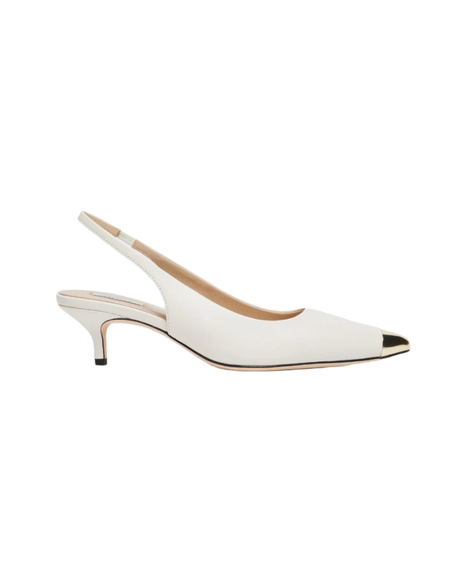 Slingback Papero con punta in metallo, bianco. PAPERO 002 MARELLA