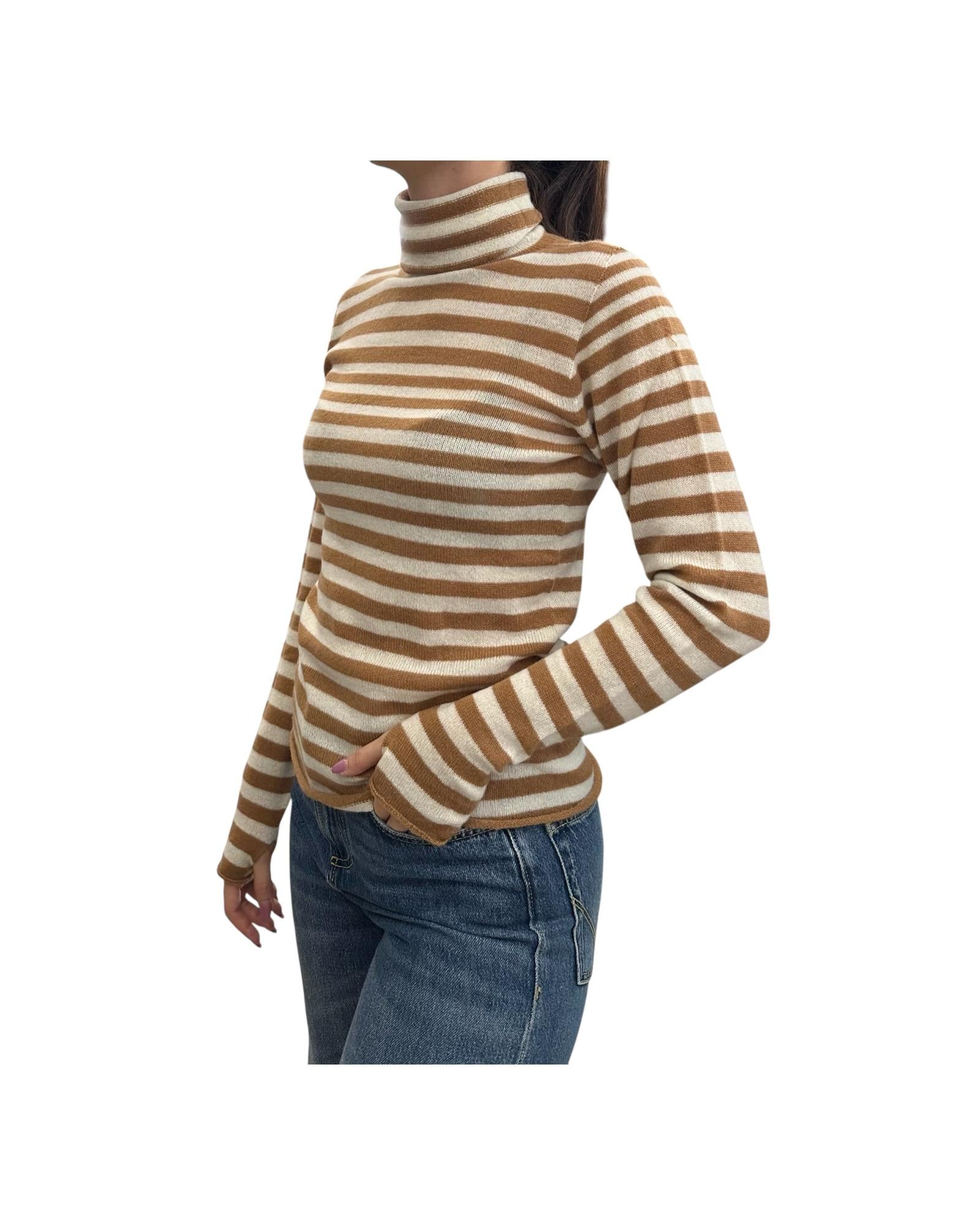 Maglia dolcevita in cashmere righe Biscotto-latte 85891 506 RETOIS