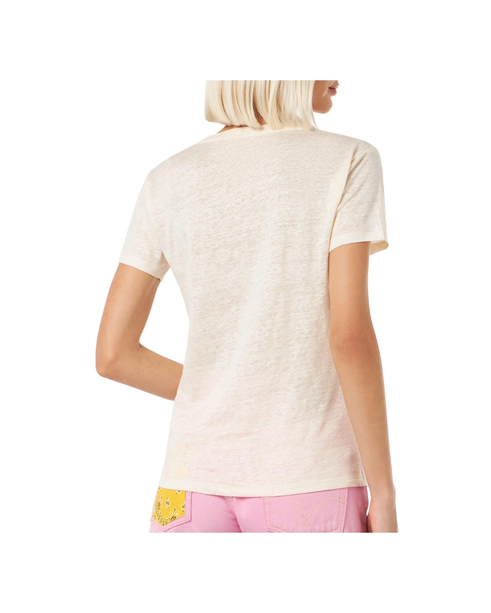 T-shirt scollo a V color bianco sporco Eloise in jersey di lino ELOI001 01579H MC2 SAINT BARTH