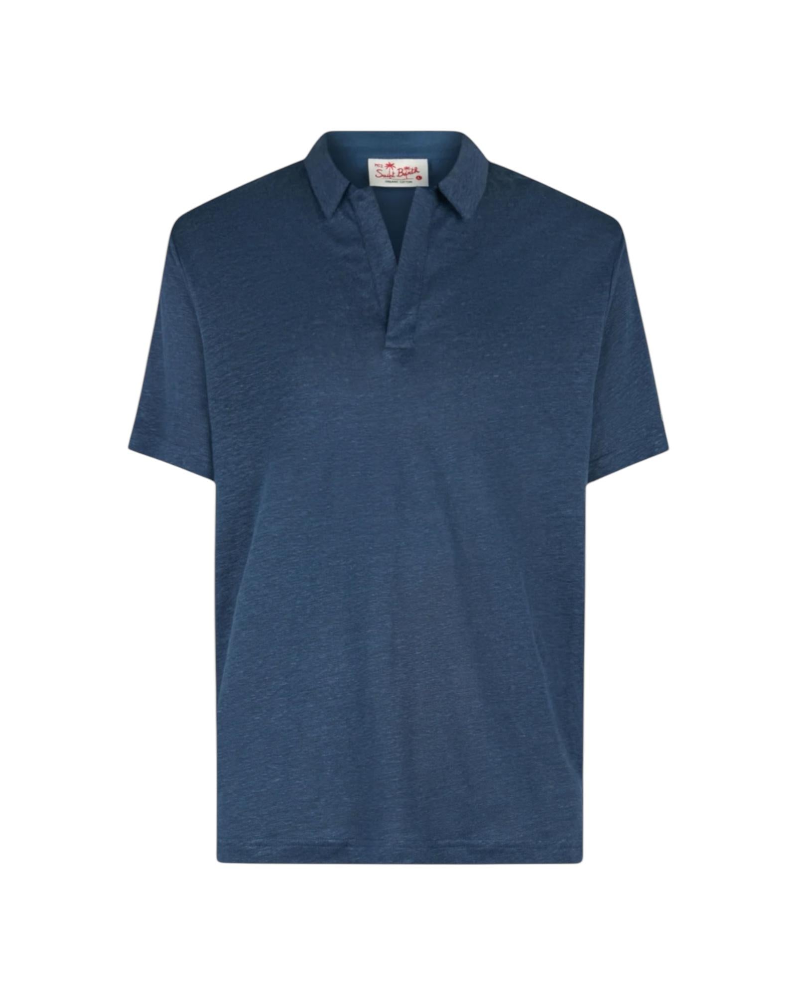 Polo in lino blu navy FRS0001 00151H MC2 SAINT BARTH