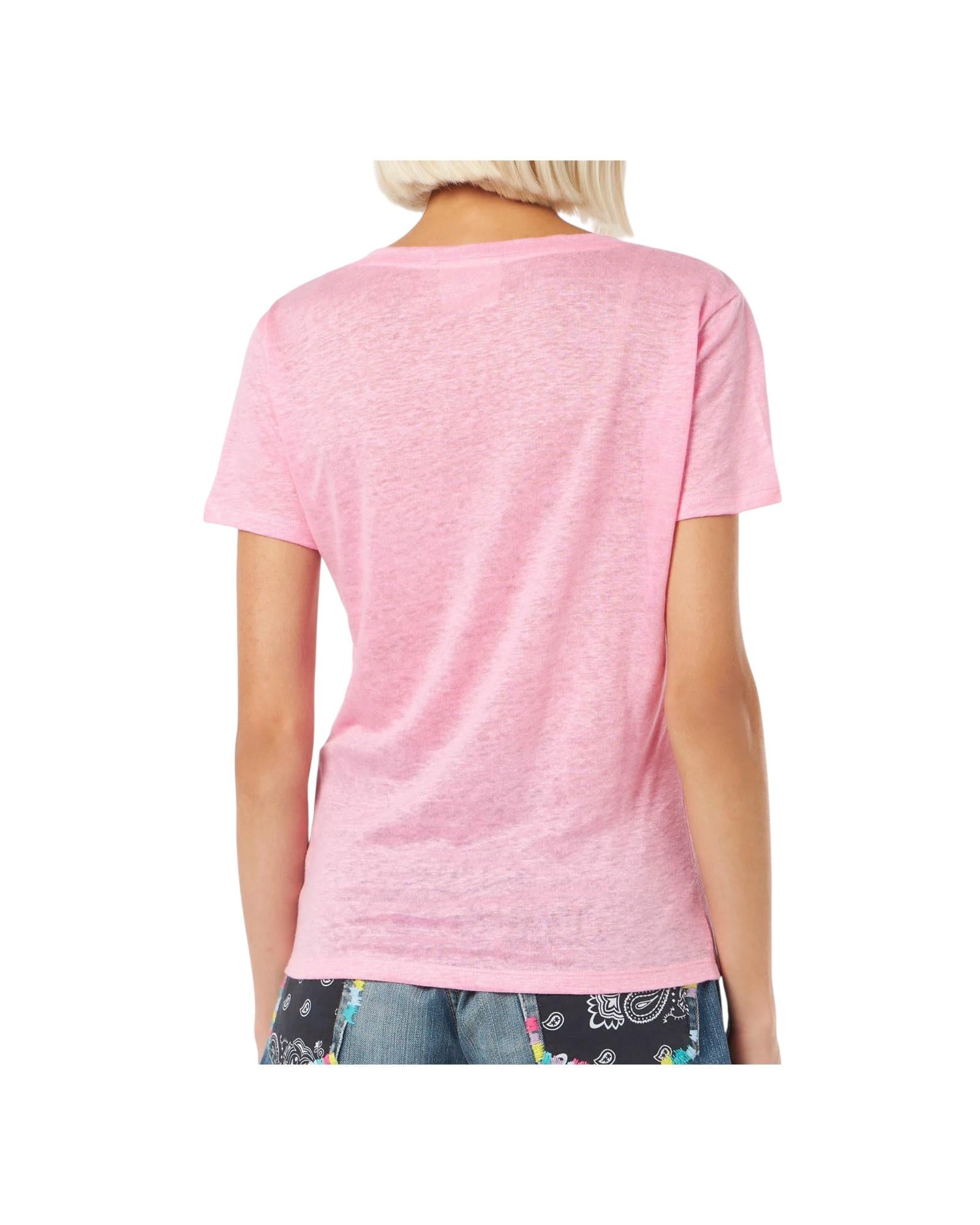 T-shirt scollo a V rosa Eloise in jersey di lino ELOI001 05967H MC2 SAINT BARTH