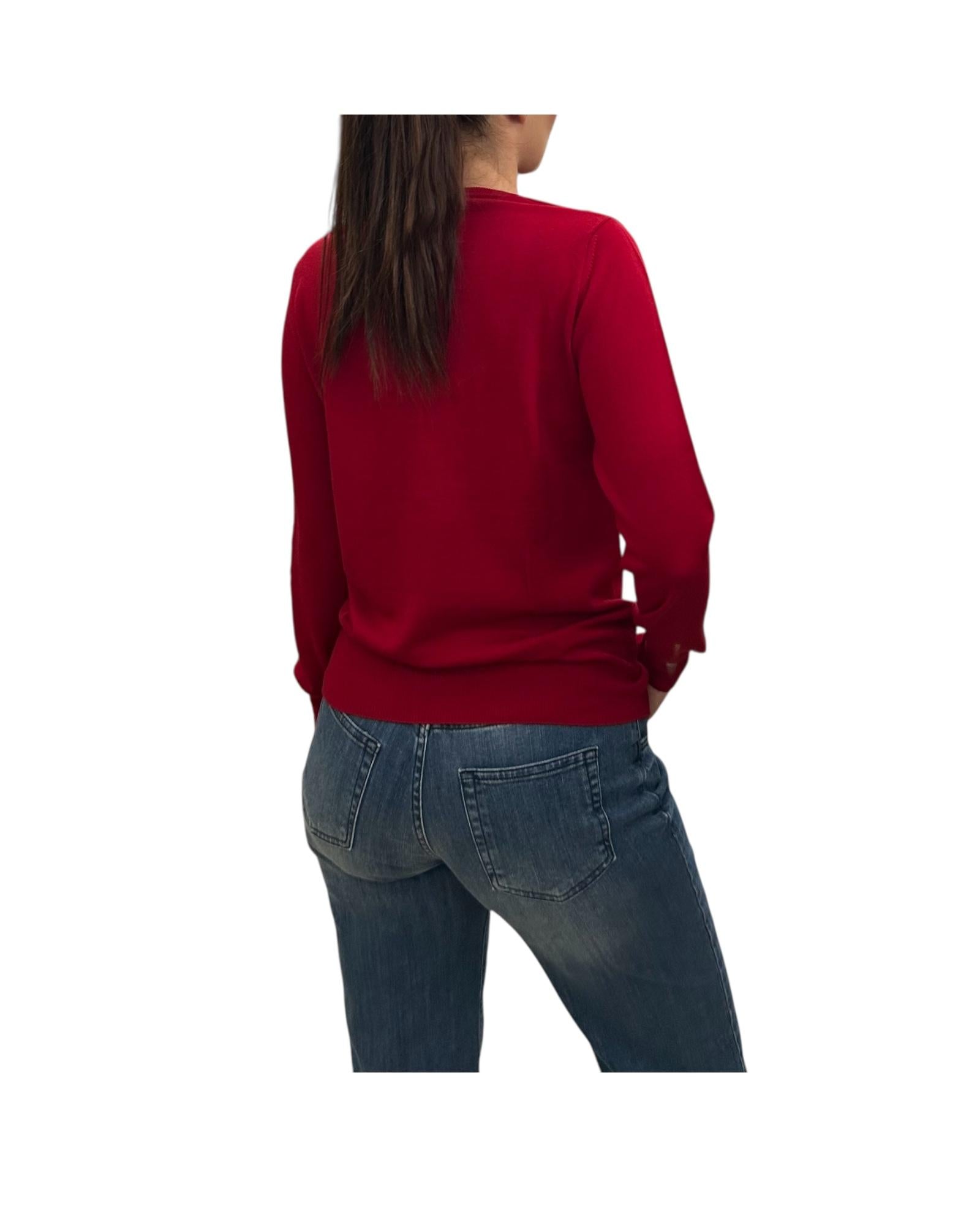 Cardigan girocollo in lana merino Rosso CARDIGAN GIROCOLLO ROSSO AlEXANDRE STONE