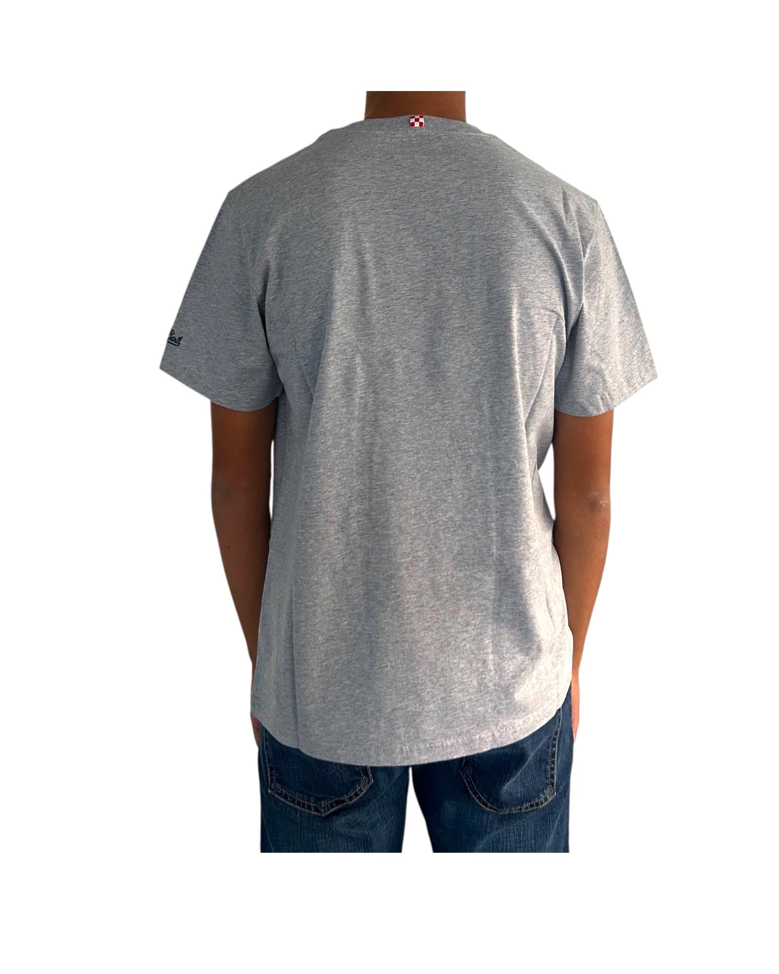 T-Shirt in cotone grigio con ricamo Il bere trionferΓ sul male ARN0001 03260I MC2 SAINT BARTH