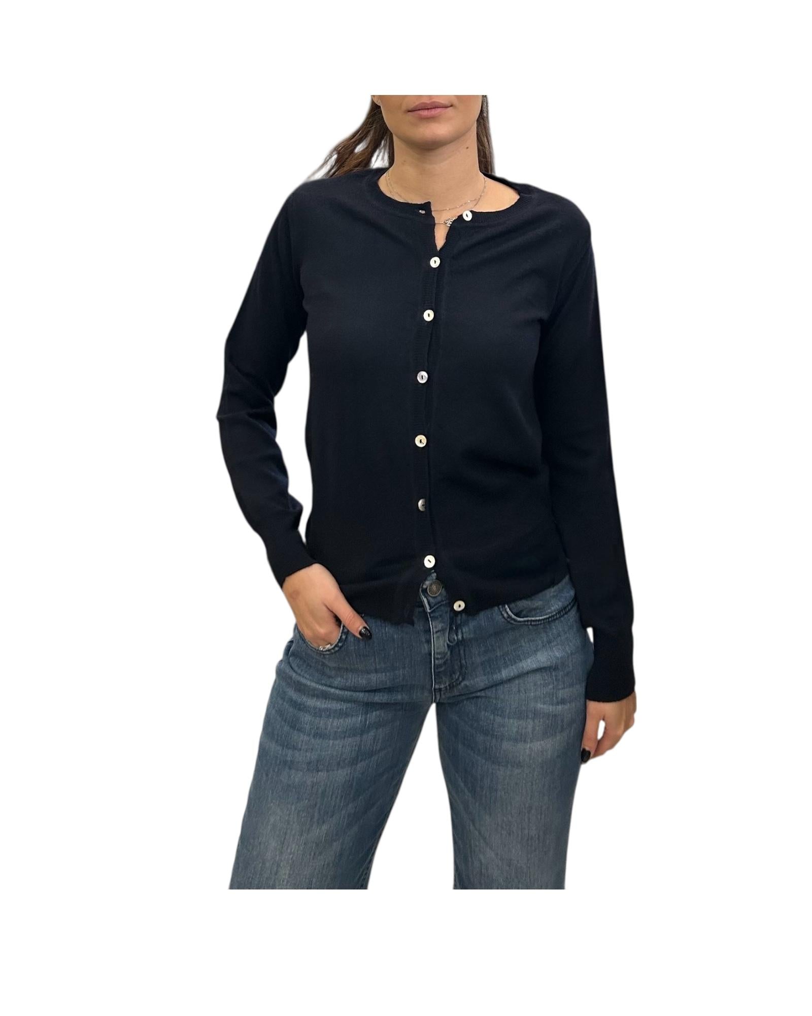 Cardigan girocollo in lana merino Blu CARDIGAN GIROCOLLO BLU AlEXANDRE STONE