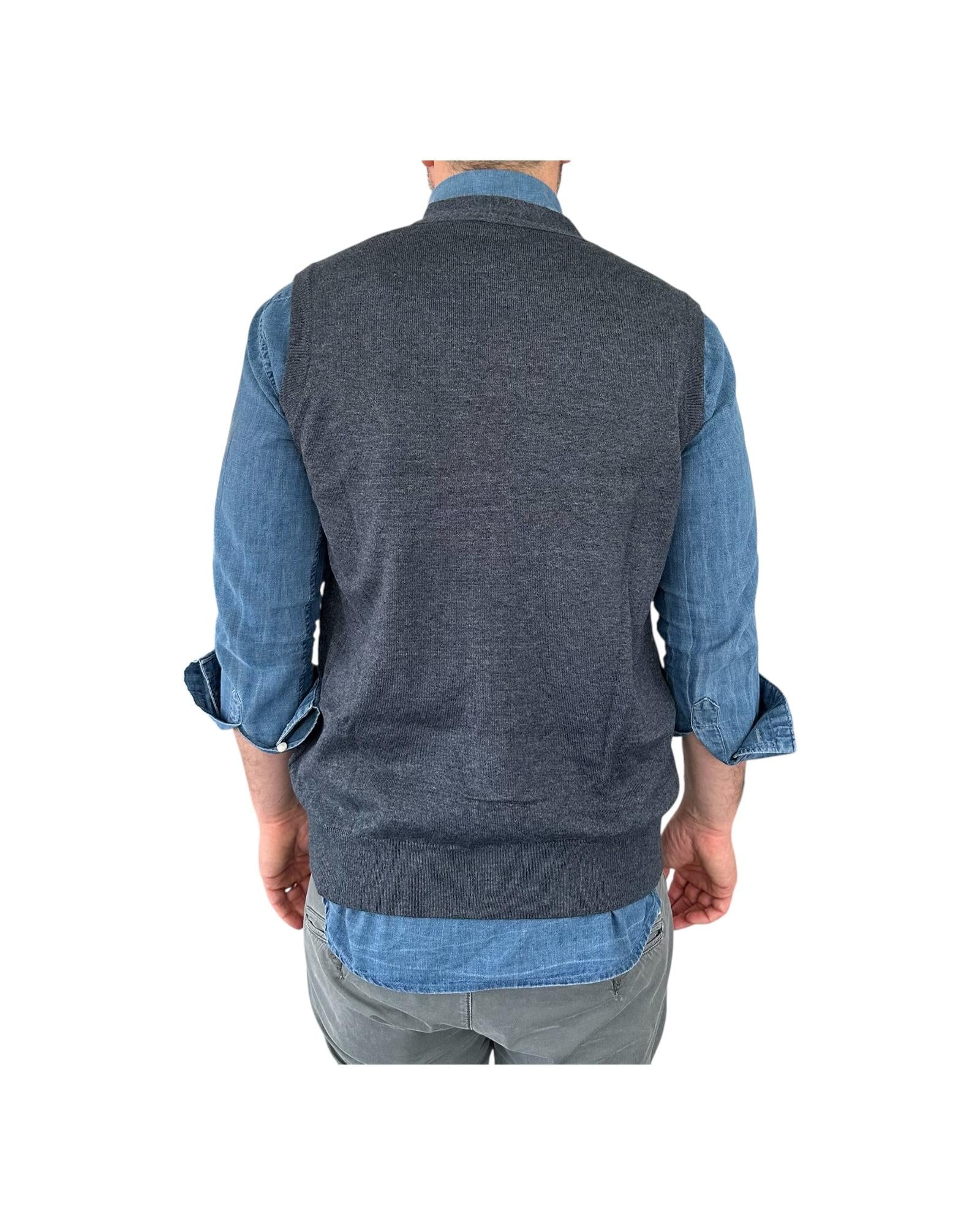 Gilet scollo a V tinta unita blu melange 00122549M 442 MONTECHIARO