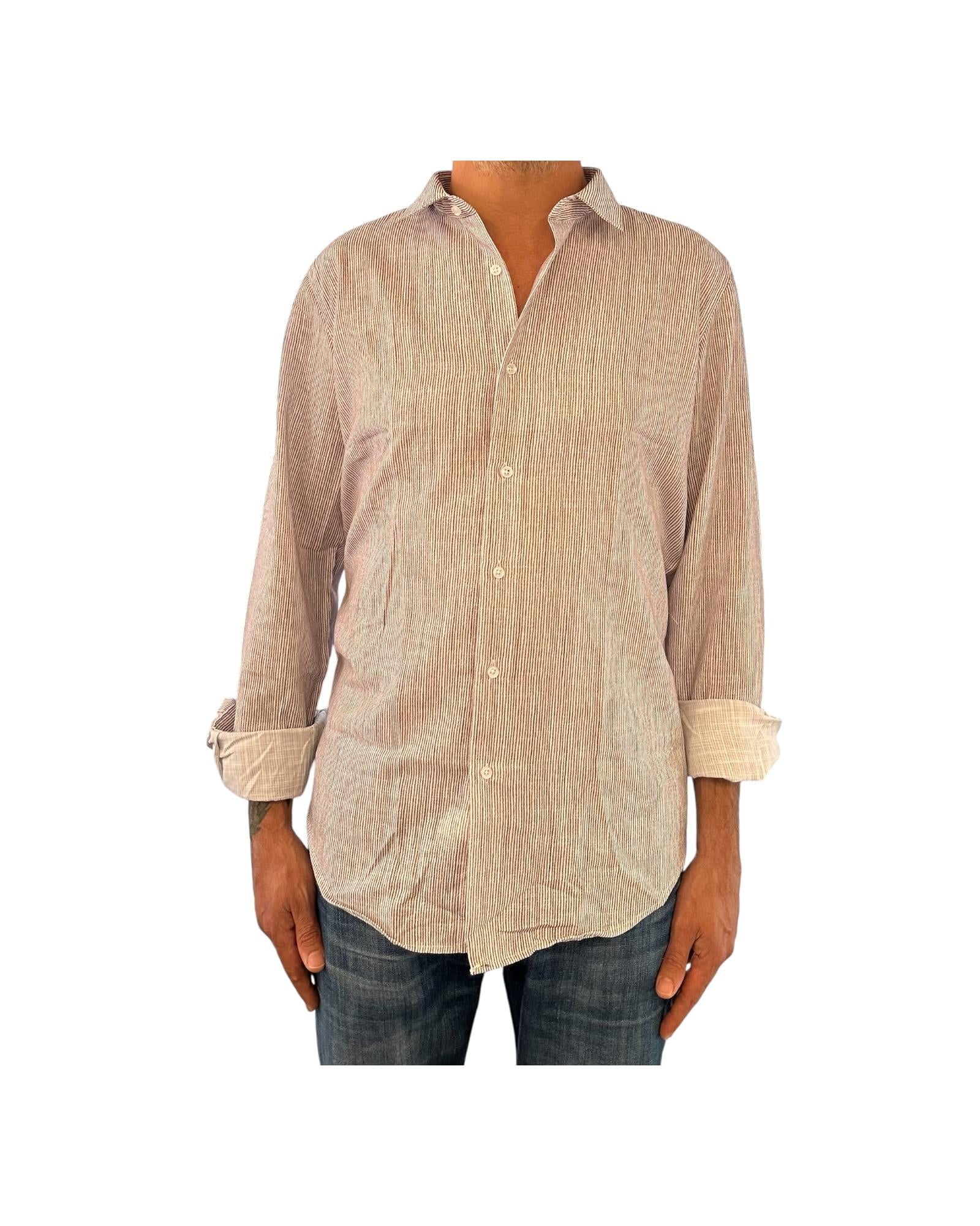 Camicia Uomo misto lino righe bianco marrone CAMICIE COTONE LINO RIGHE BIANCO MARRONE RE.VI.VAL