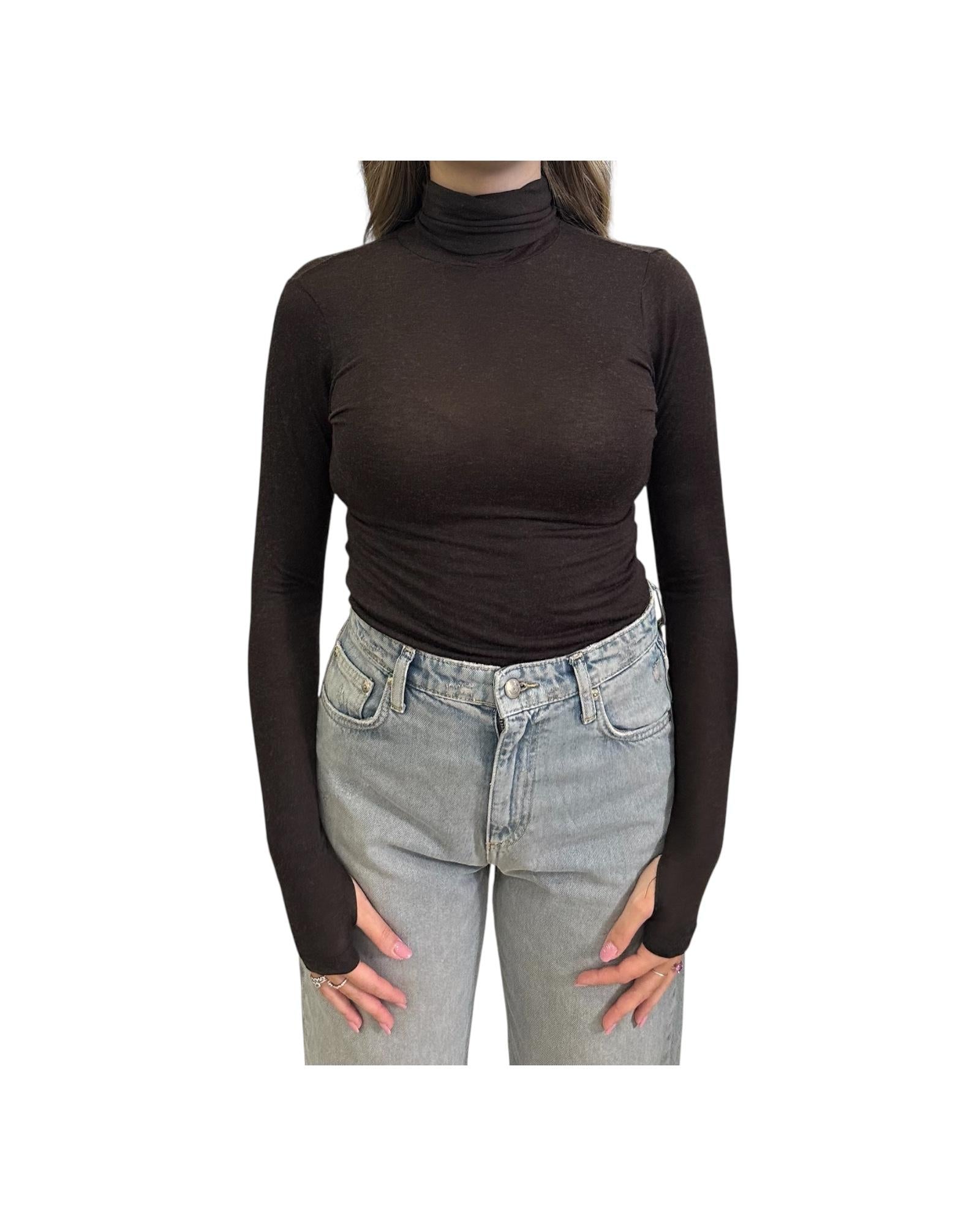 Maglia collo alto e manica lunga Marrone ADRIANNA 18 CHS