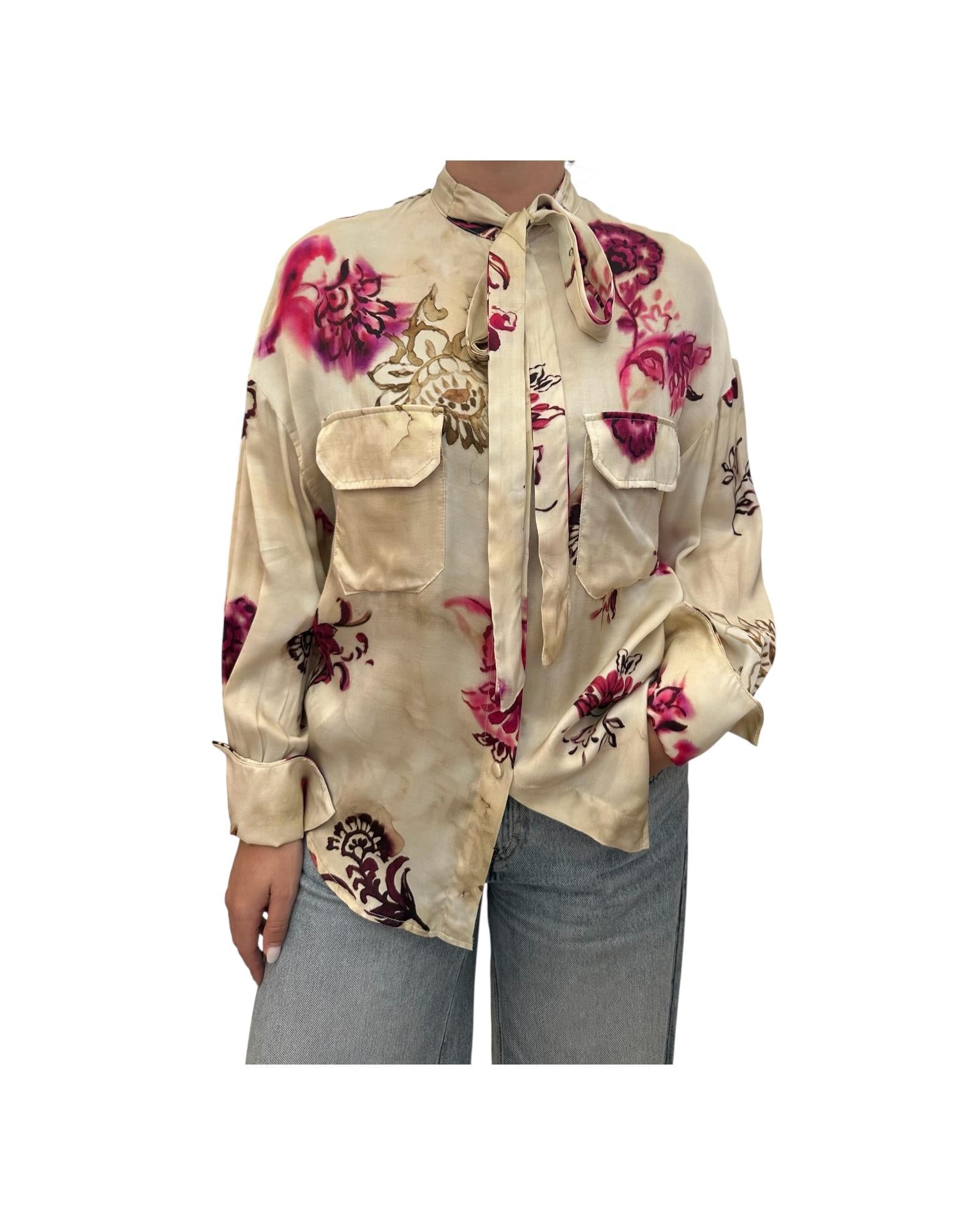 Camicia in viscosa motivo floreale D32E0407 FIORE FUXIA SOUVENIR