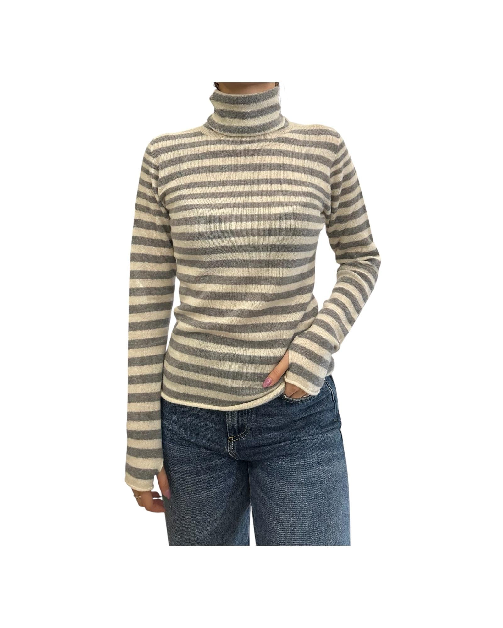 Maglia dolcevita in cashmere righe Latte-grigio 85891 500 RETOIS