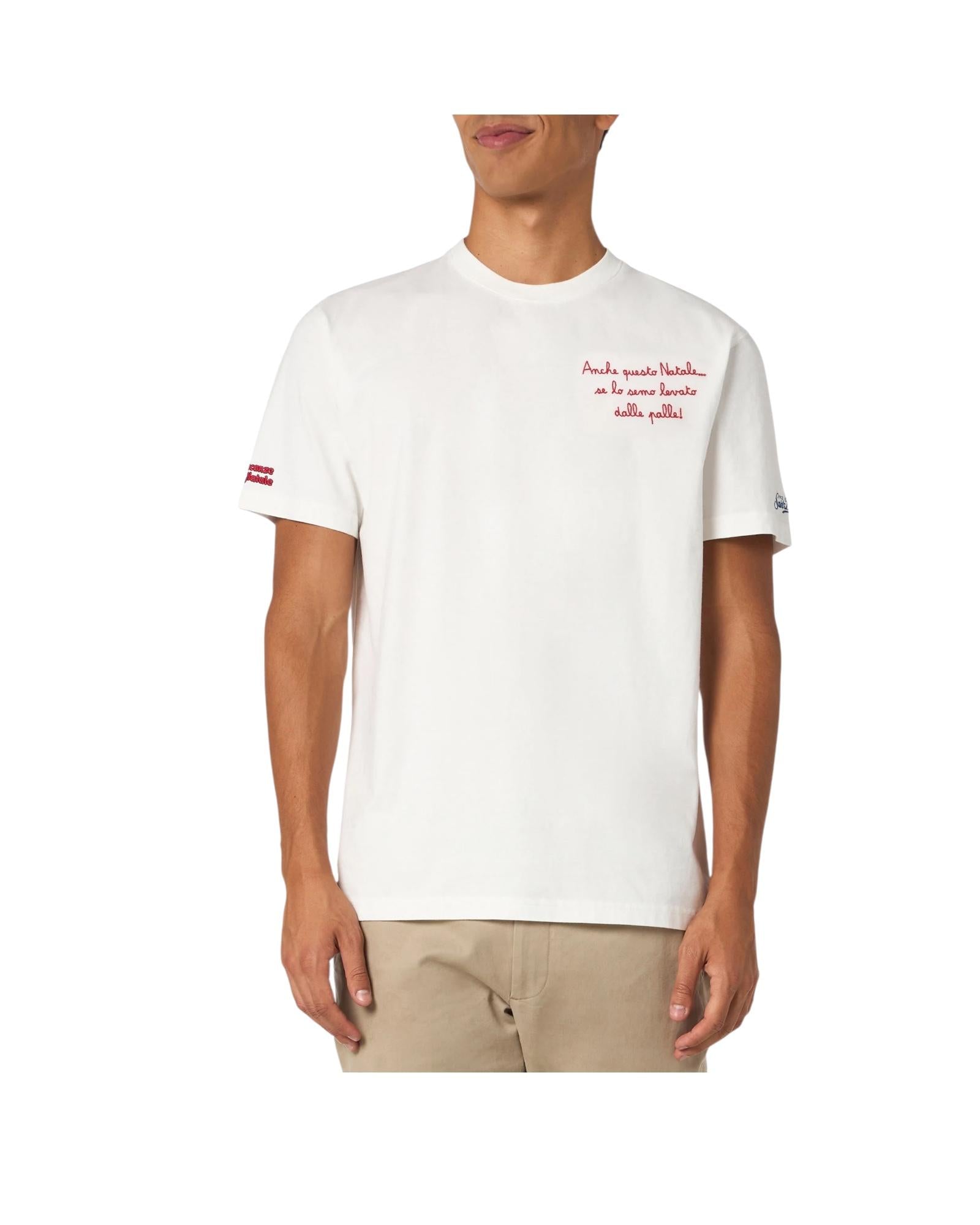 T-shirt in cotone pesante con ricamo Anche questo natale... Bianco ARN0004 03041I MC2 SAINT BARTH