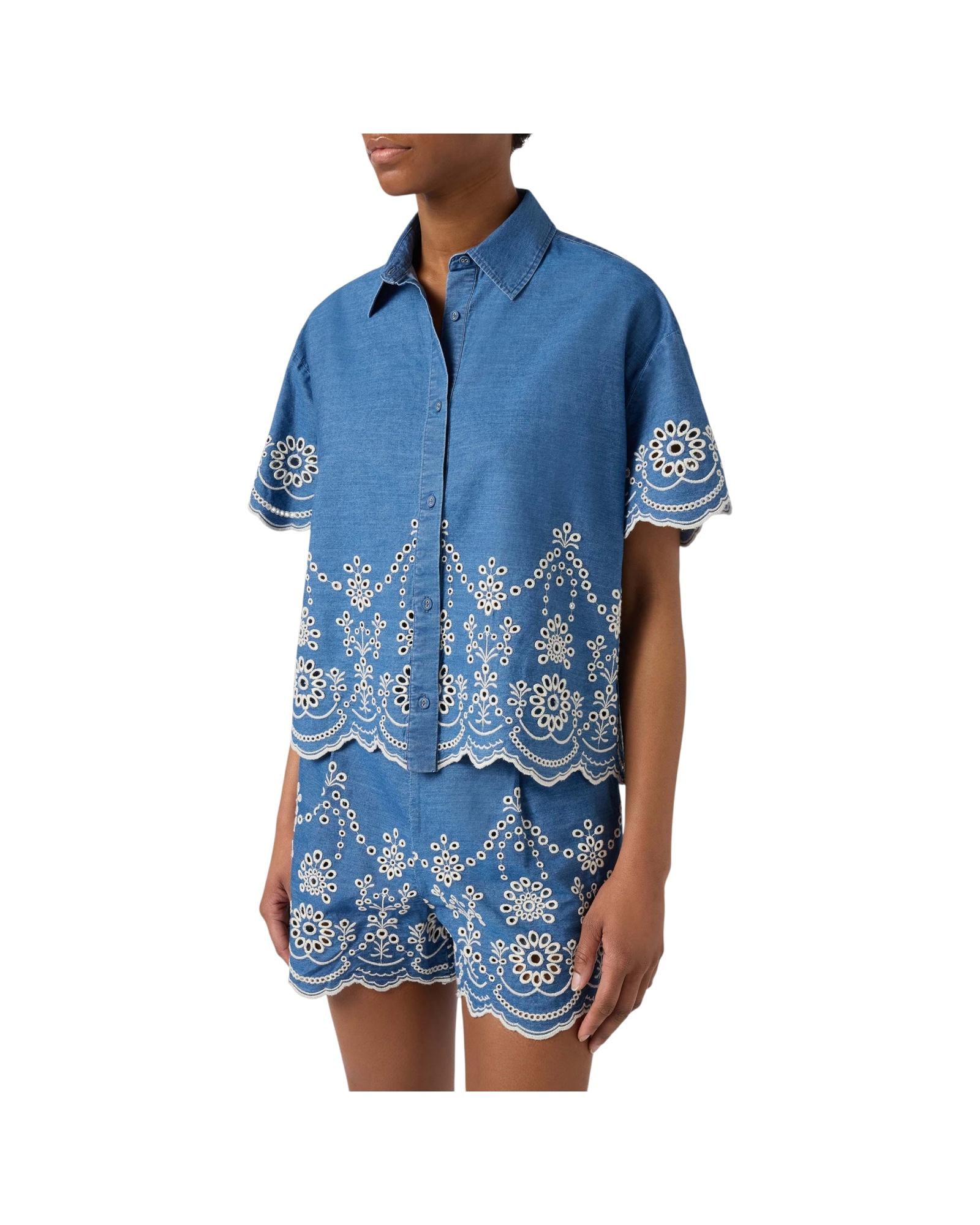 Camicia in chambray con ricamo floreale CEM0001 00473L MC2 SAINT BARTH