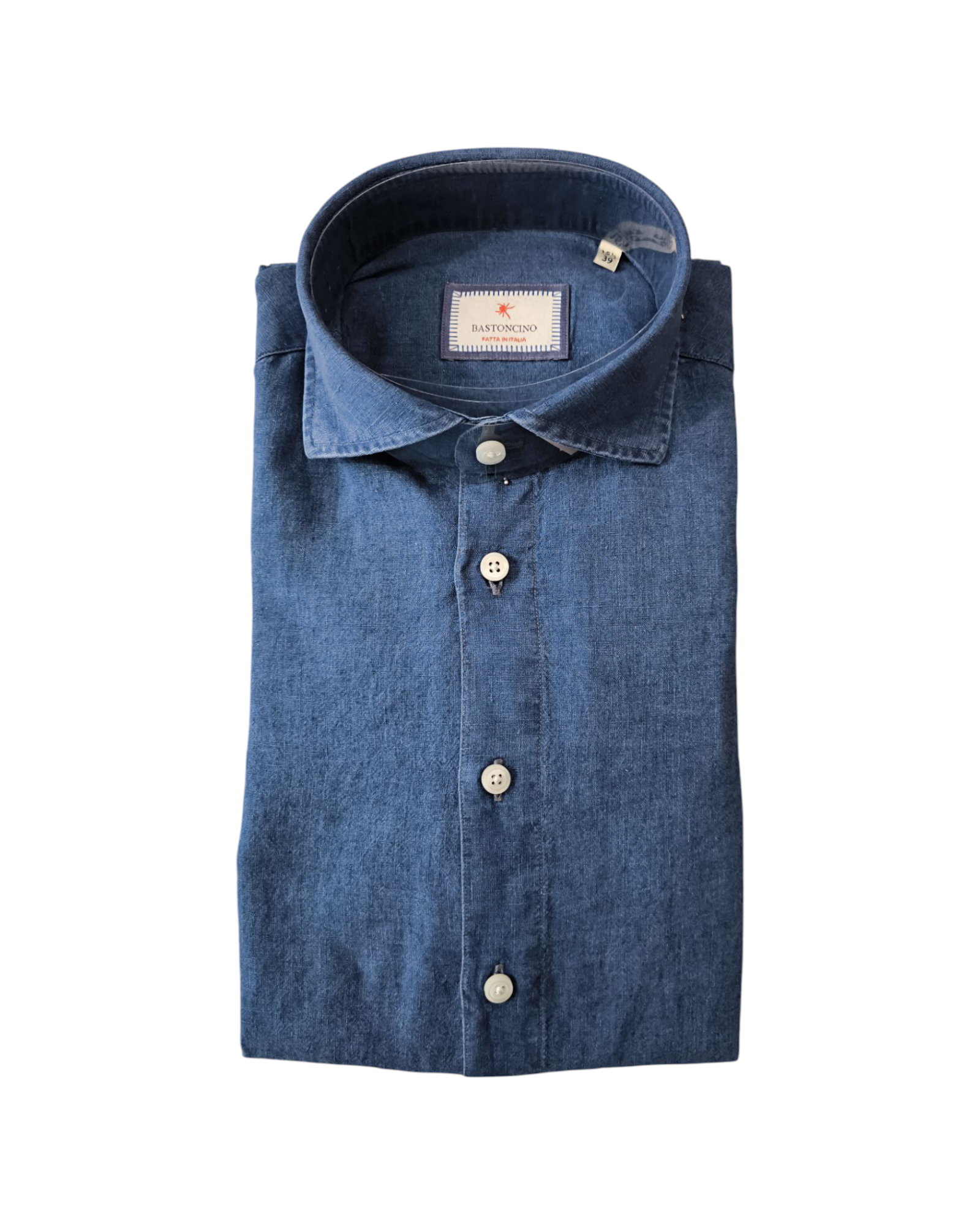 Camicia Uomo Simo misto lino Denim Blu B4317 UNI BASTONCINO