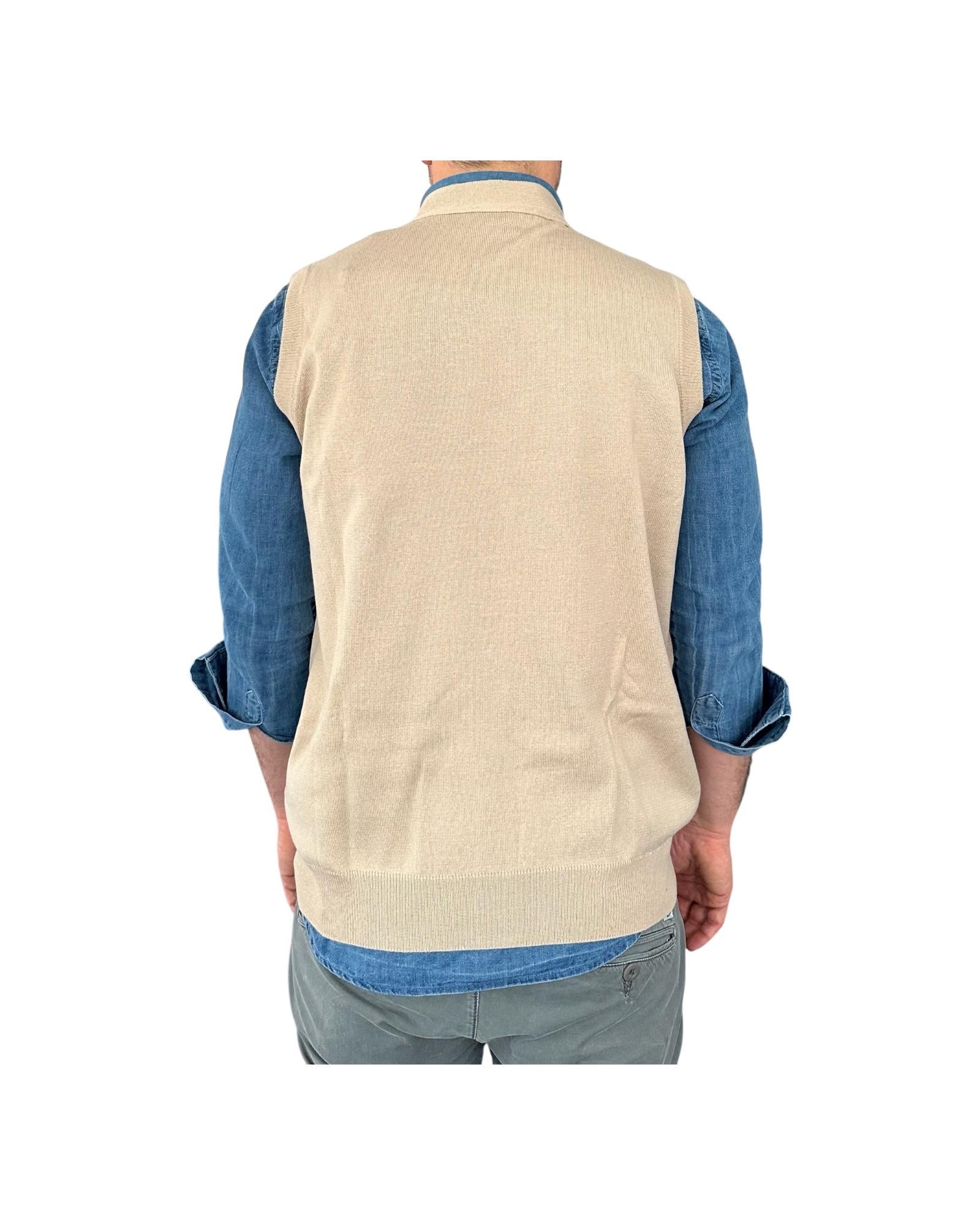 Gilet scollo a V tinta unita beige 00122549M 321 MONTECHIARO