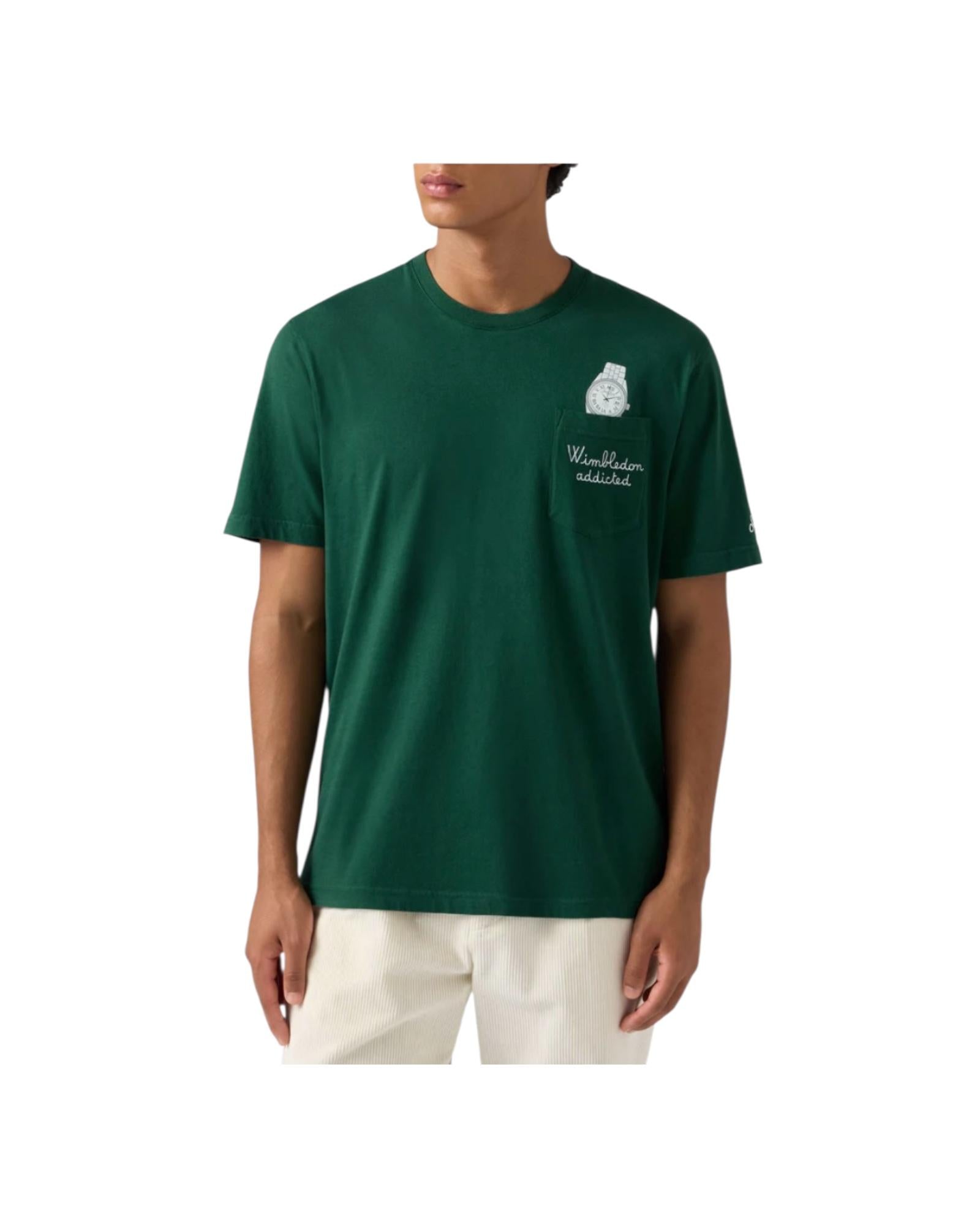 T-shirt in cotone con ricamo Wimbledon addicted Verde CONR0001 02949I MC2 SAINT BARTH