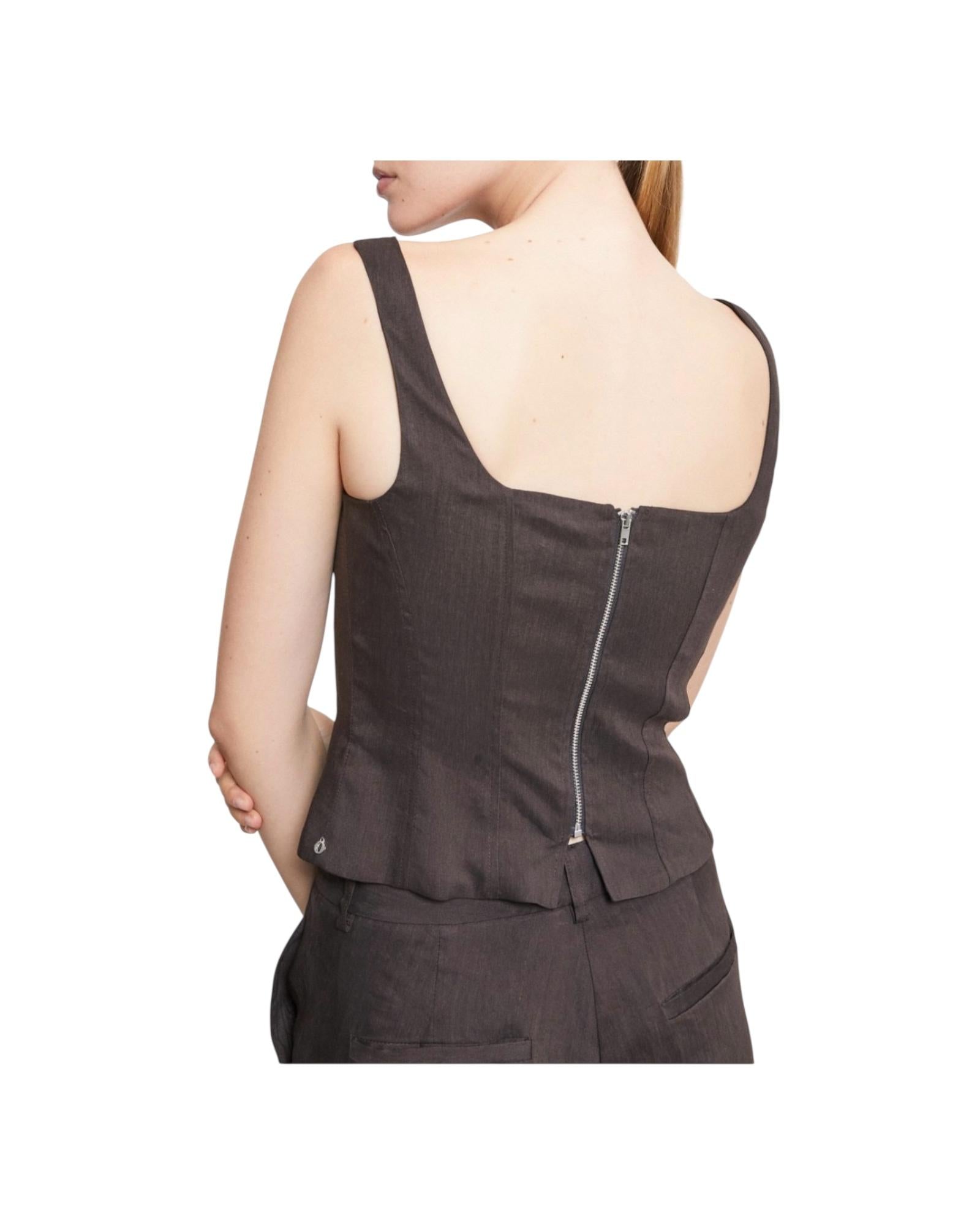 Top in lino con zip, cioccolato MAF DT9164 CIOCCOLATO OTTOD'AME
