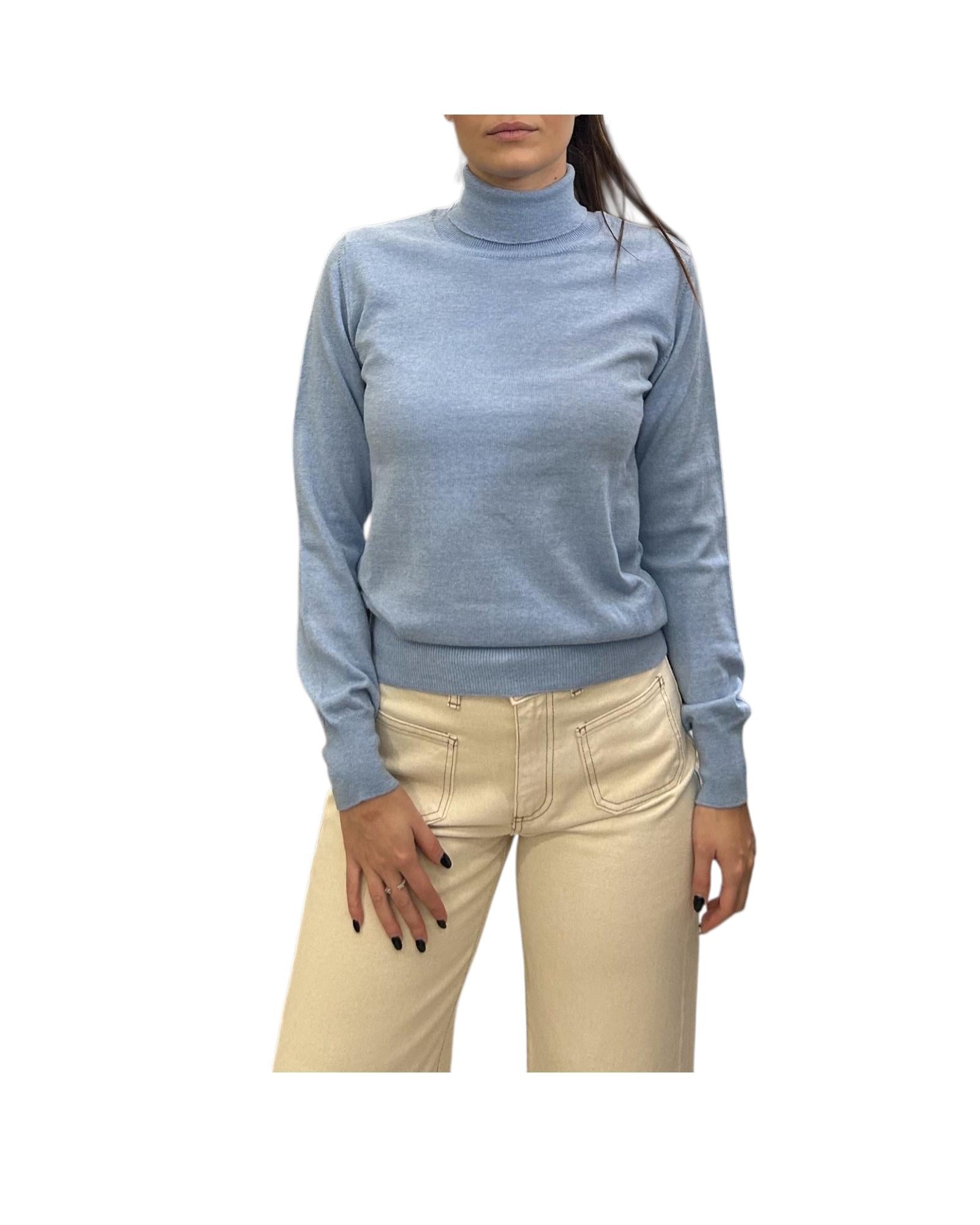 Dolcevita in lana merino Celeste MAGLIE COLLO ALTO CELESTE AlEXANDRE STONE