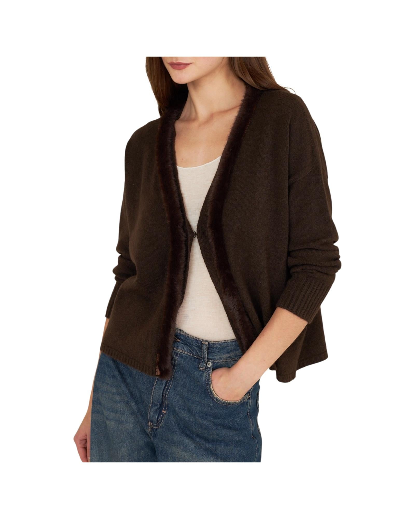 Cardigan con scollo ecopelliccia Marrone P38N0843 MARRONE SOUVENIR