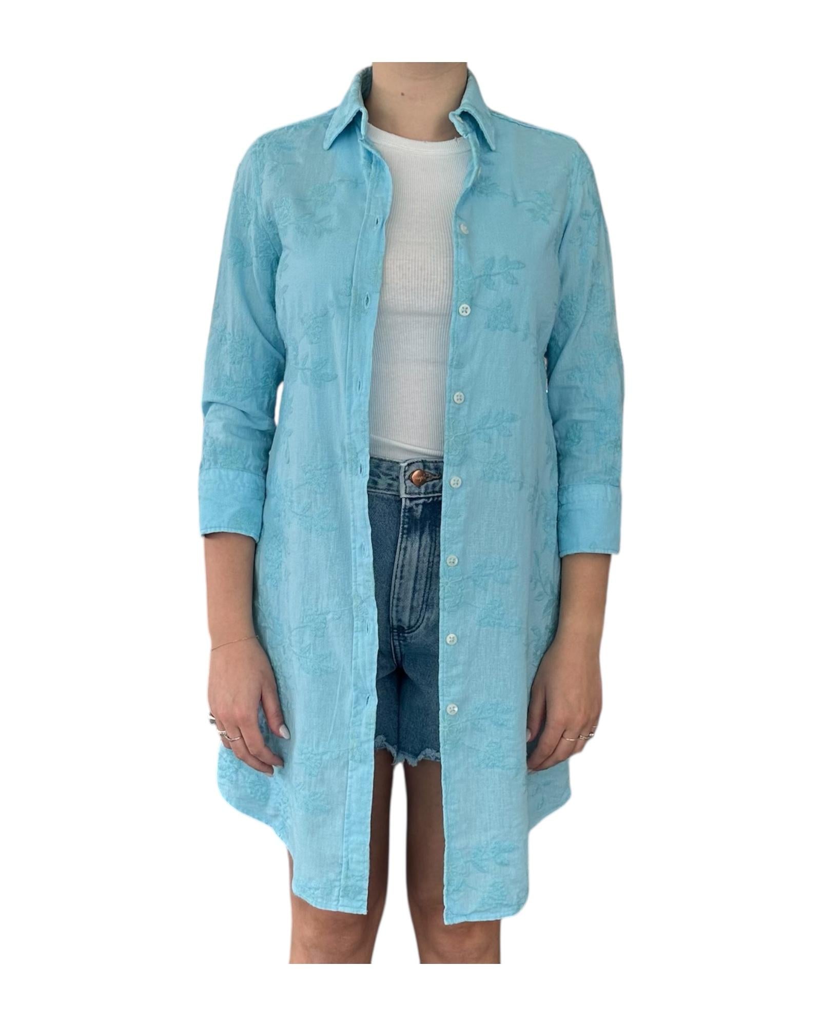 Camicione in lino azzurro D948 2 BASTONCINO