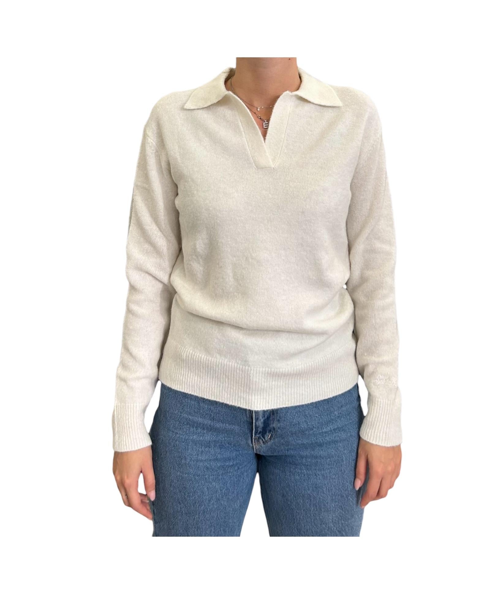 Maglione in alpaca con collo polo Panna EZE0004 00040I MC2 SAINT BARTH