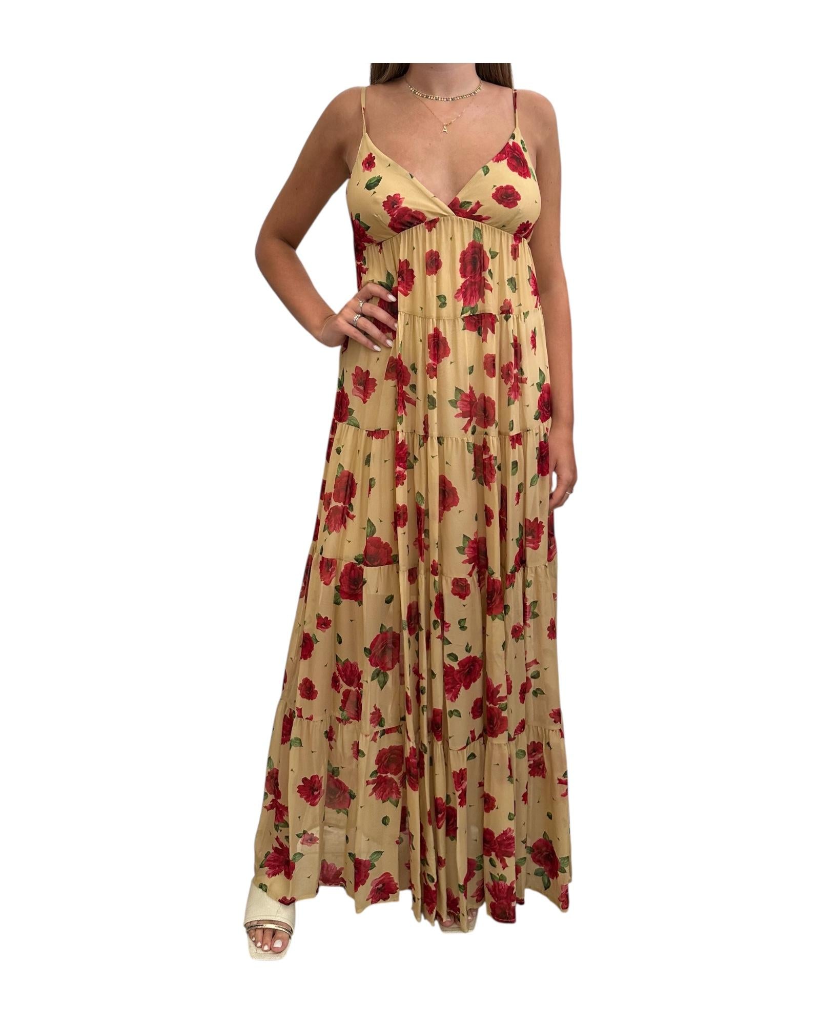Abito lungo a balze Beige floreale 185209 02092 Aniye by