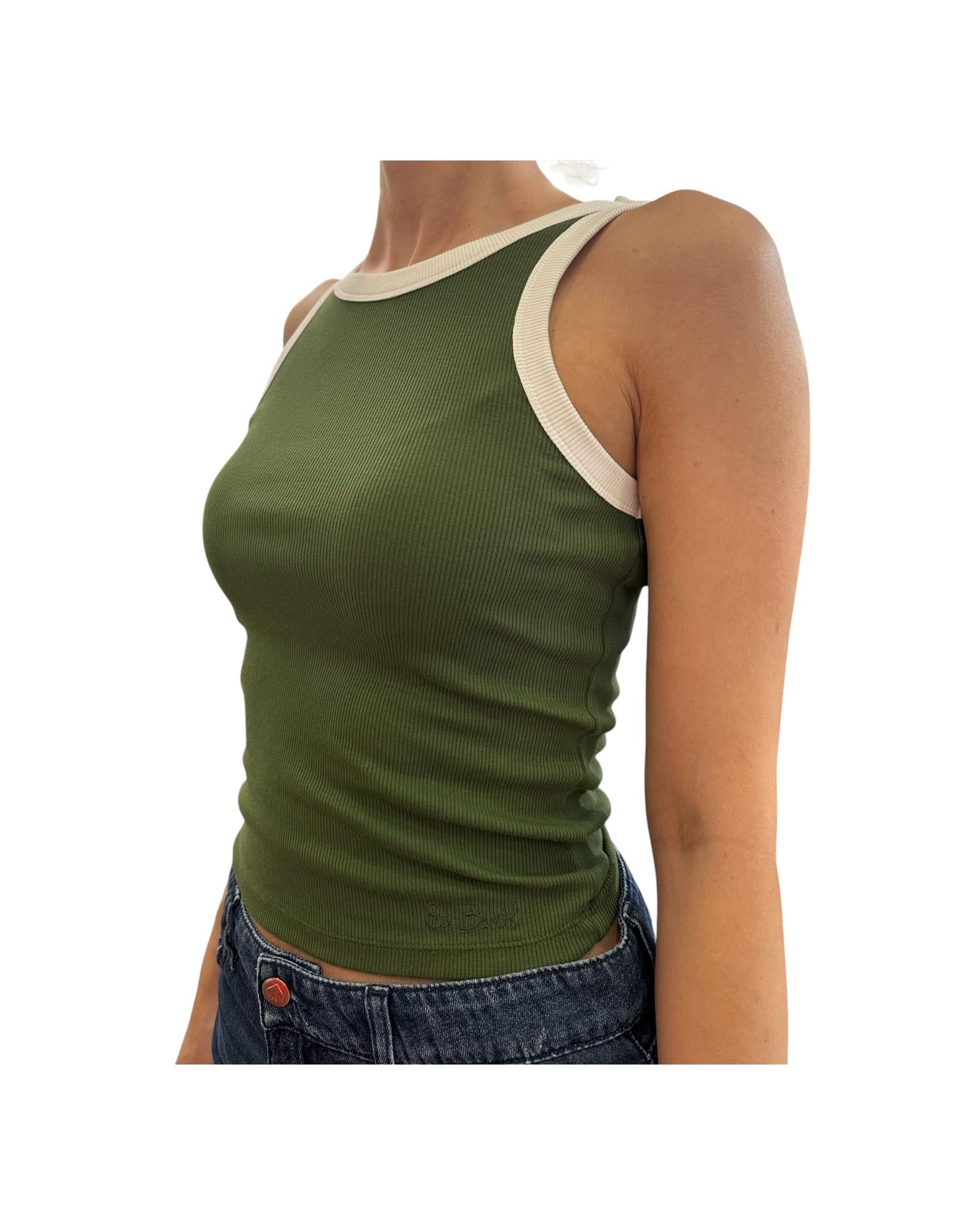 Canotta in cotone a coste Verde militare AAD001 05885H MC2 SAINT BARTH