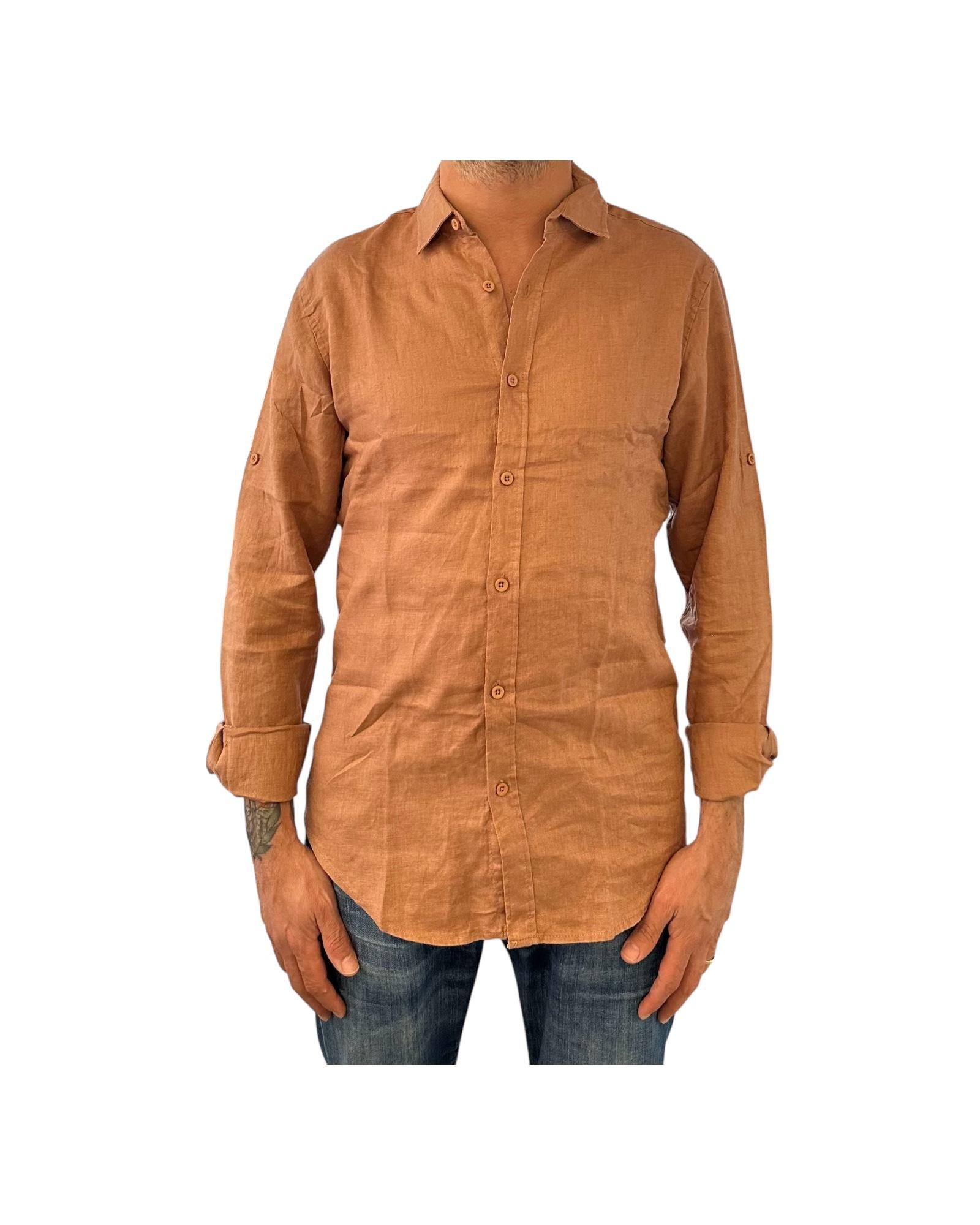 Camcia Uomo in lino Camel CAMICIA LINO TINTA UNITA CAMEL RE.VI.VAL