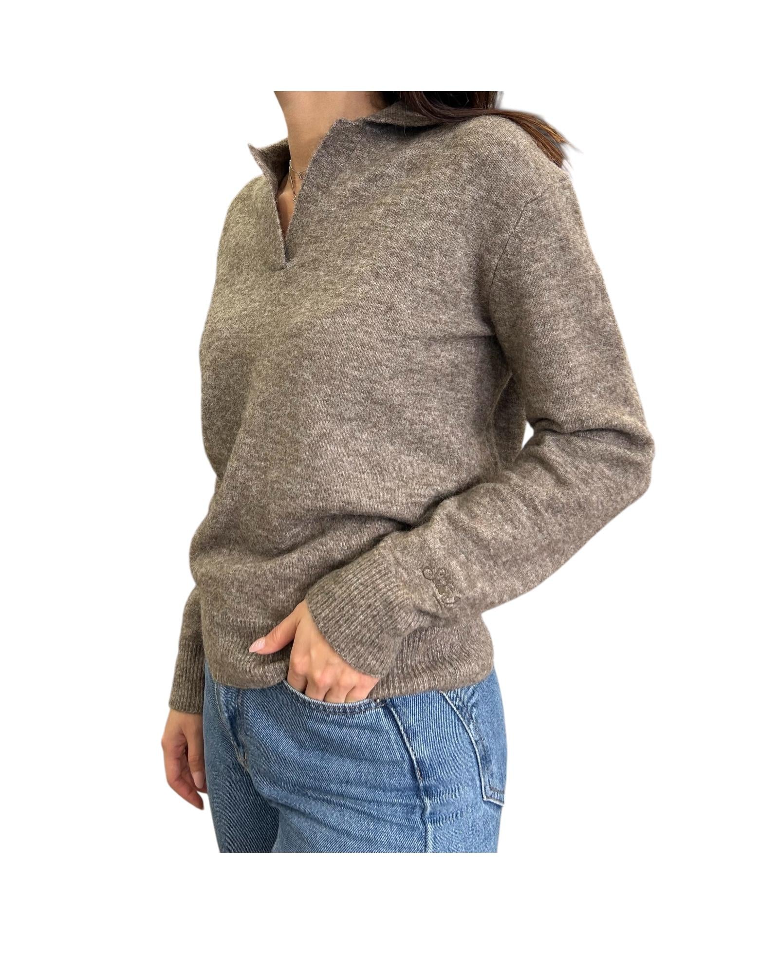 Maglione in alpaca con collo polo Tortora EZE0004 00028I MC2 SAINT BARTH
