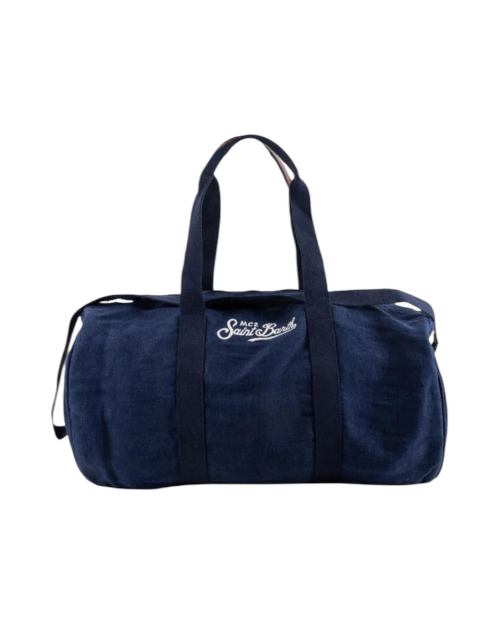 Borsa da viaggio in lino blu JTEL008 00277H MC2 SAINT BARTH