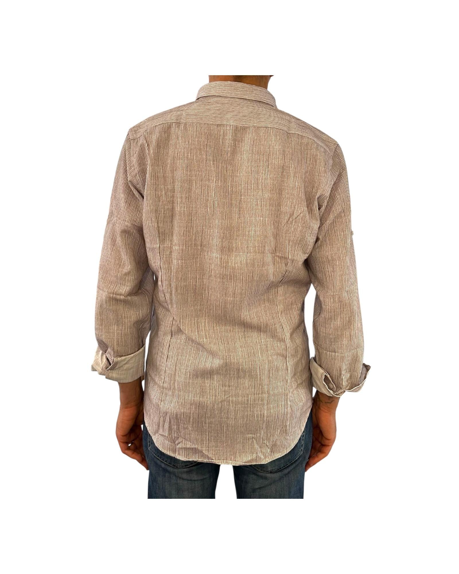 Camicia Uomo misto lino righe bianco marrone CAMICIE COTONE LINO RIGHE BIANCO MARRONE RE.VI.VAL
