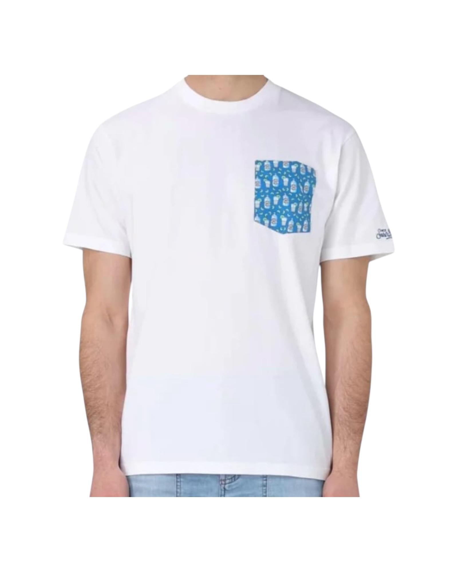 T-shirt in cotone con taschino stampa gin BLA0001 05677H MC2 SAINT BARTH