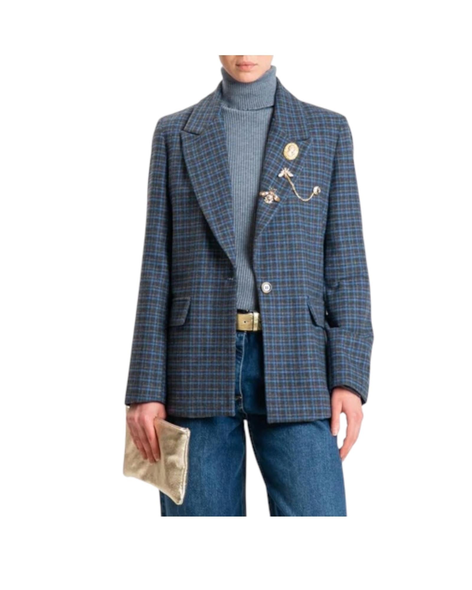 Blazer monopetto misto lana Check grigio azzurro TF1881 CHECK GRIGIO AZZURRO VICOLO