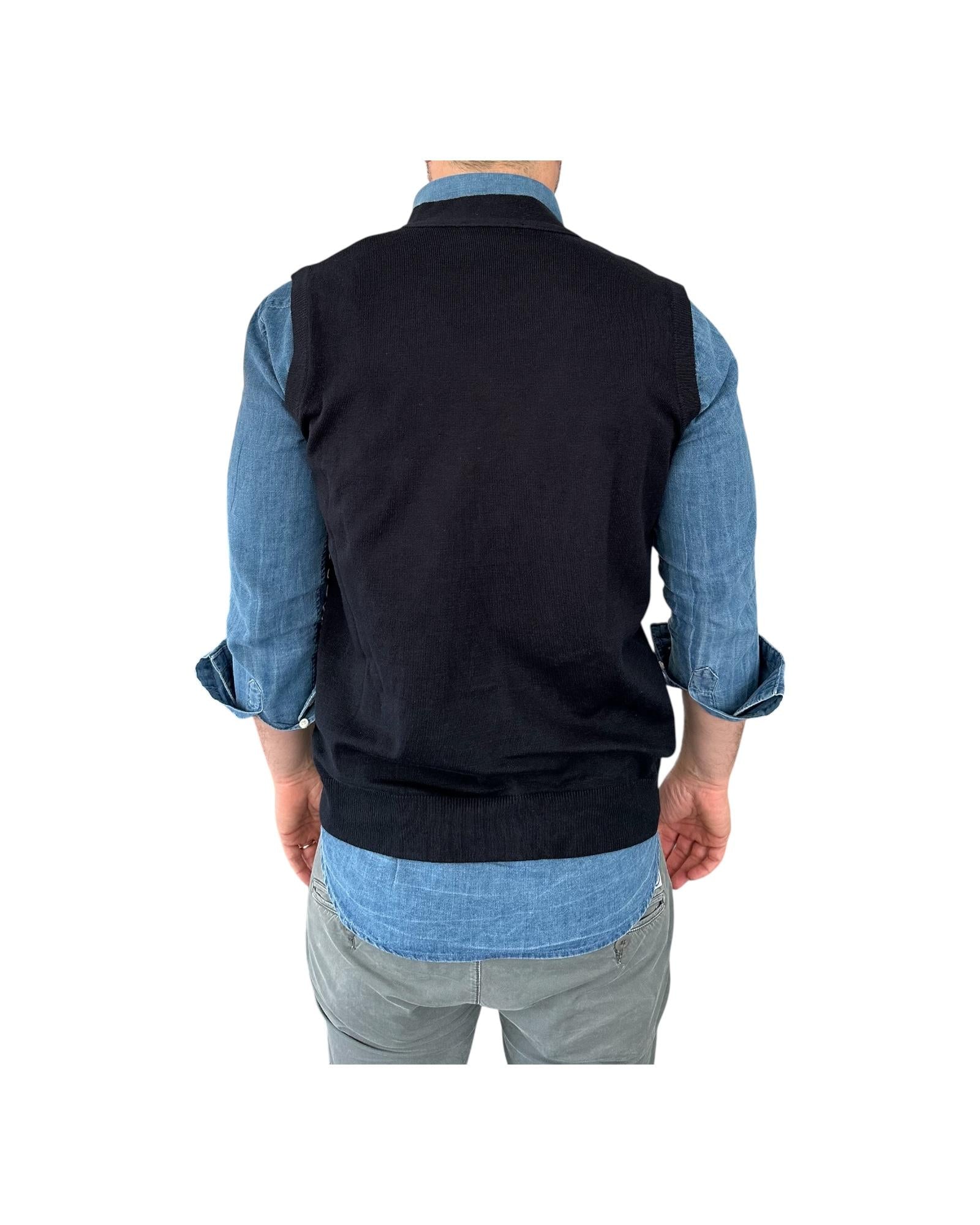 Gilet scollo a V tinta unita navy 00122549M 491 MONTECHIARO