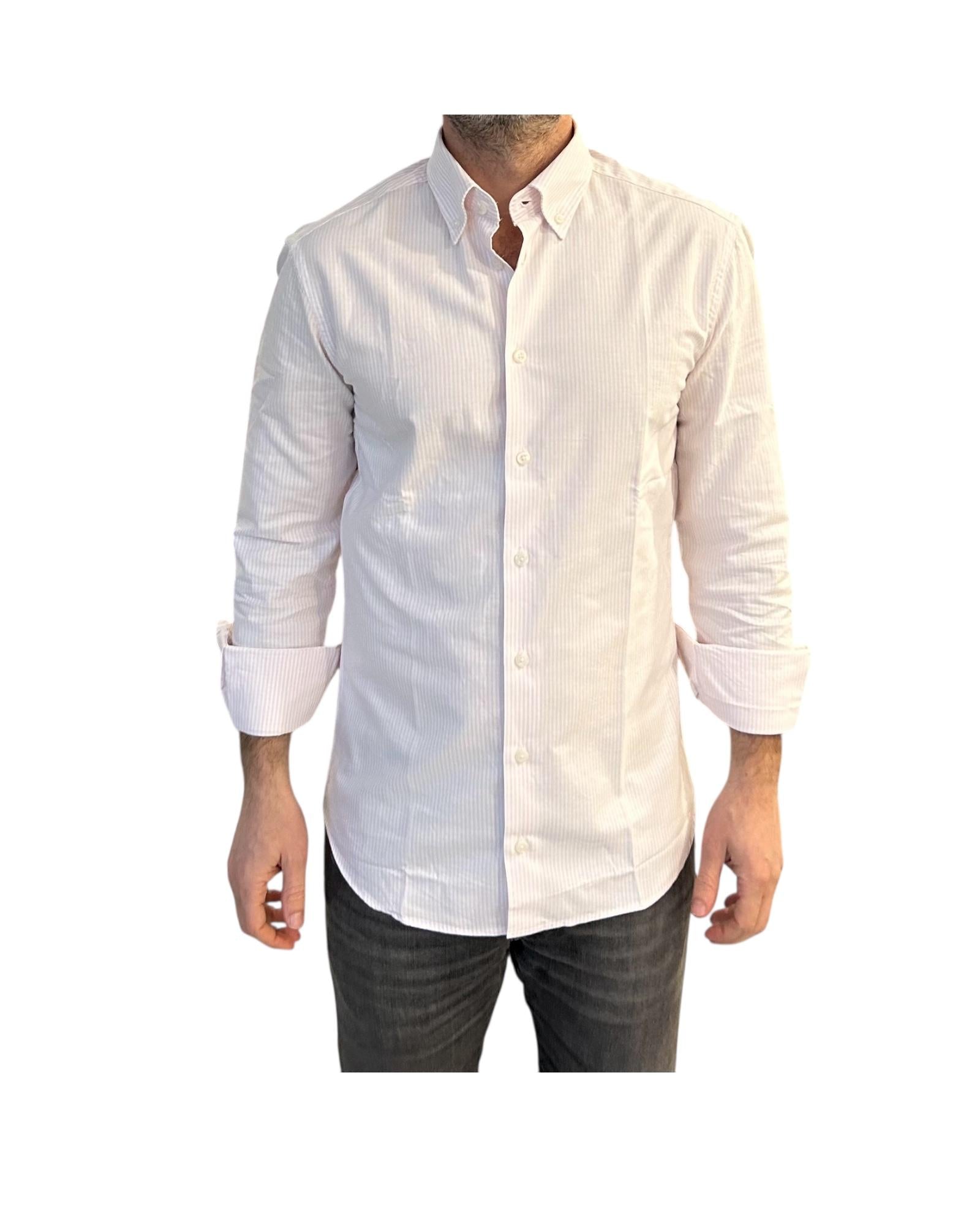 Camicia Uomo Oxford a righe bianco e rosa B4786 2 BASTONCINO