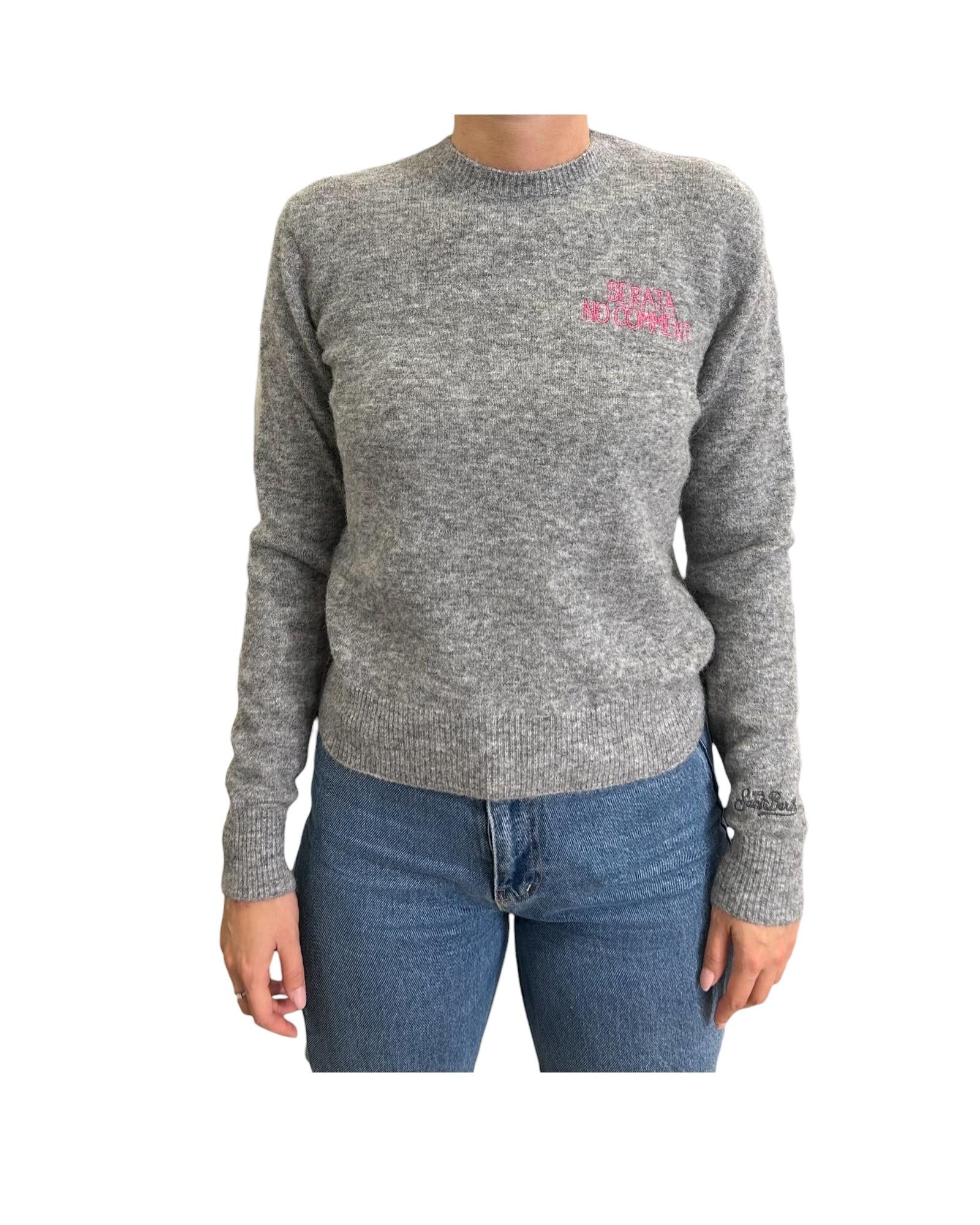 Maglia in misto lana merino e alpaca con ricamo Serata no comment lurex QUE0033 03980I MC2 SAINT BARTH