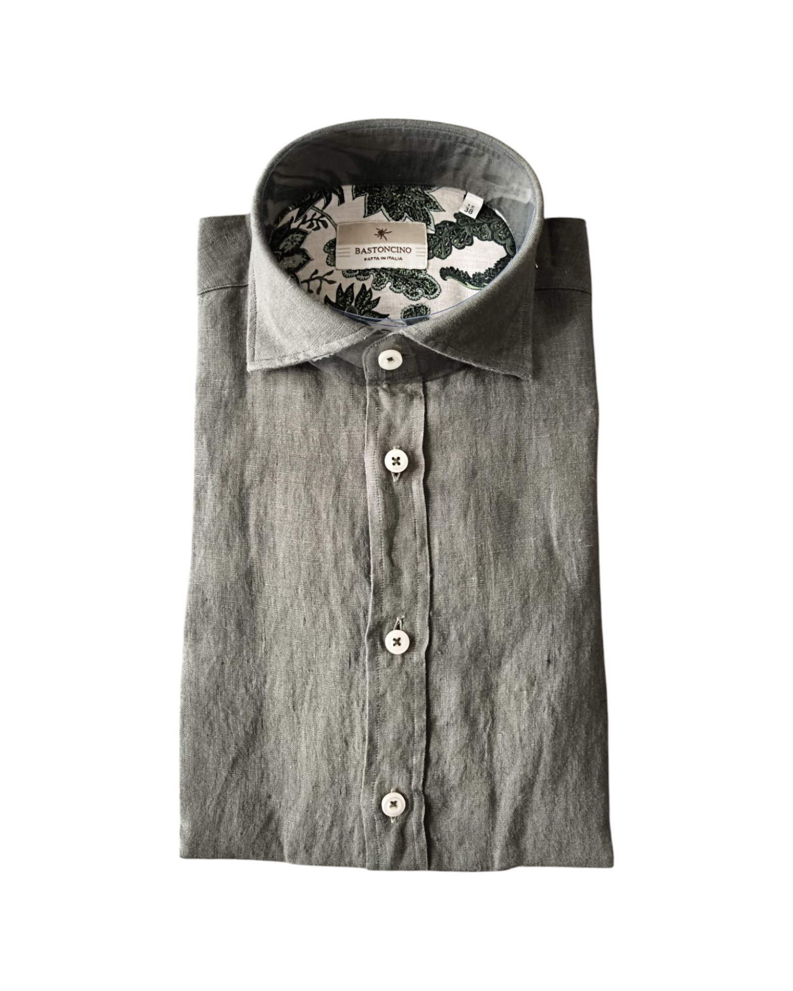 Camicia Simo Uomo in lino Verde Militare B1595 3 BASTONCINO