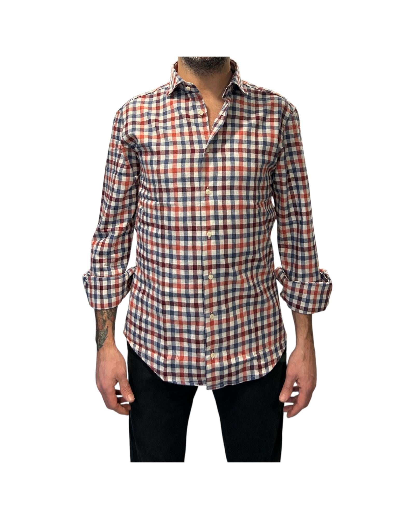Camicia Uomo Check Blu, rosso e panna B517 UNI BASTONCINO