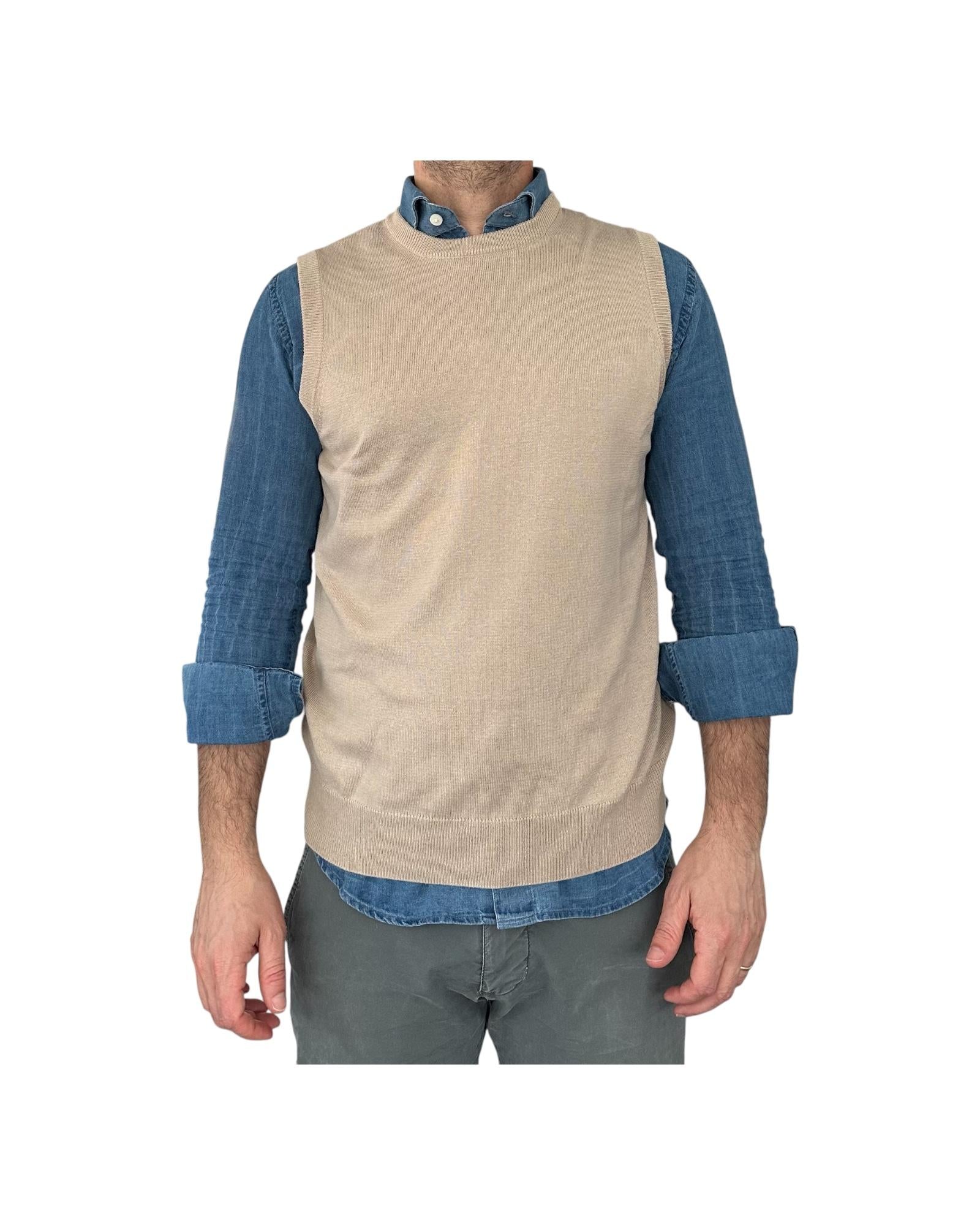 Gilet girocollo tinta unita beige 00122540M 321 MONTECHIARO