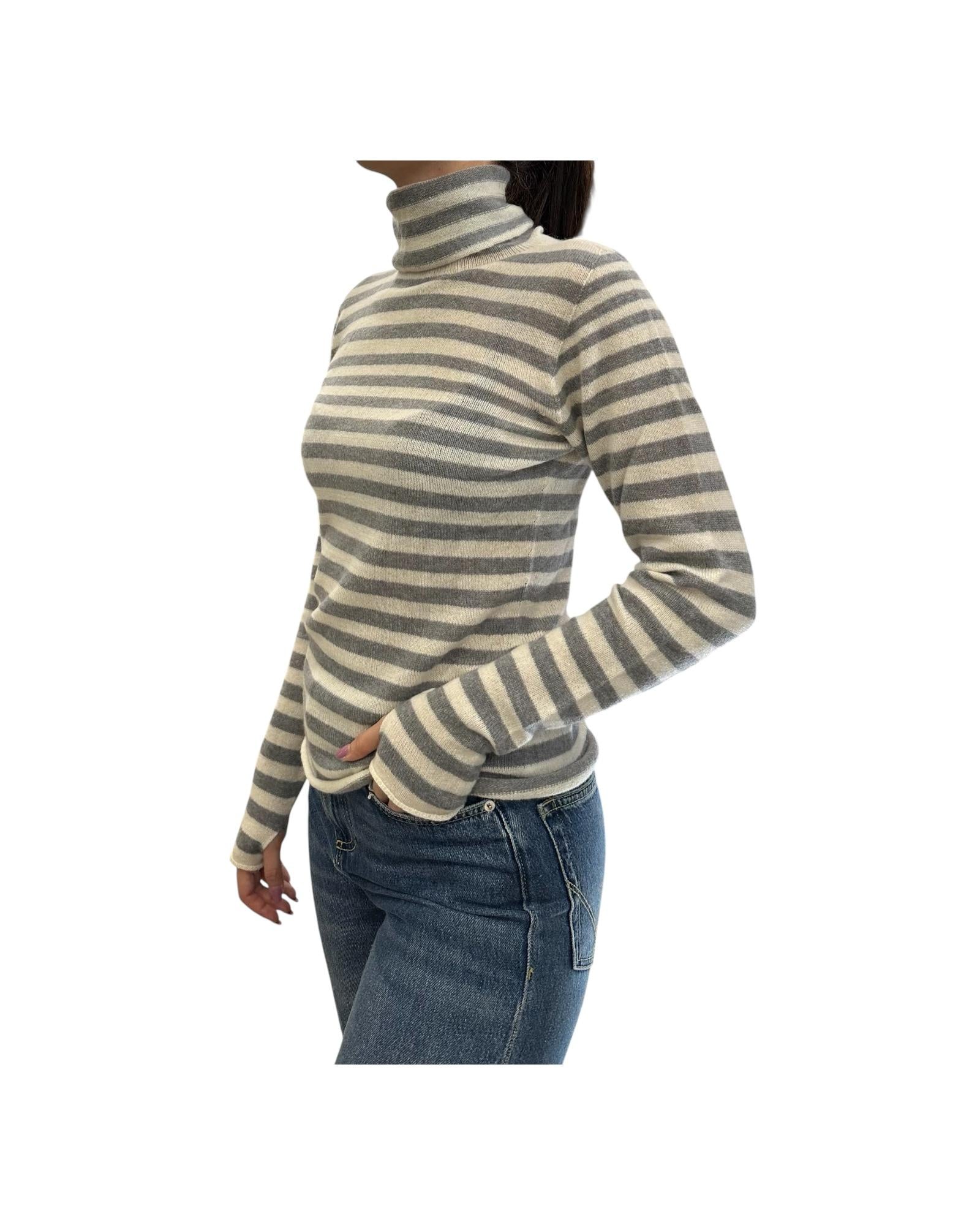 Maglia dolcevita in cashmere righe Latte-grigio 85891 500 RETOIS