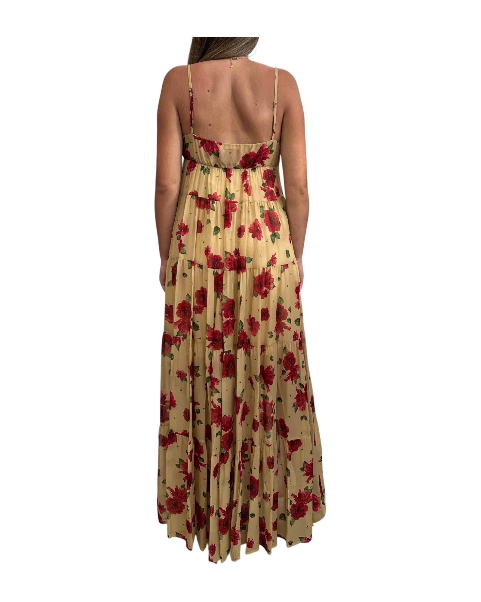 Abito lungo a balze Beige floreale 185209 02092 Aniye by