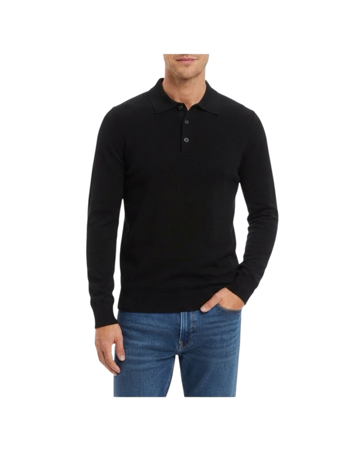 Polo con bottoni in lana merino Nero 5053 0900 +39MAsq 