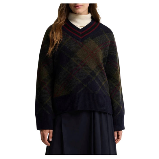 Maglione Shae in lana tartan con scollo a V SHAE TN43 SHADOW CLASSIC TARTAN BARBOUR 