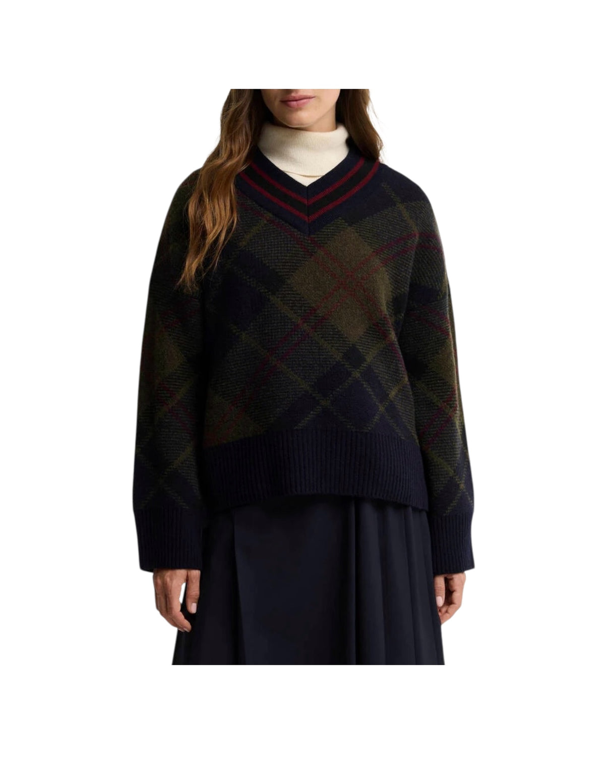 Maglione Shae in lana tartan con scollo a V SHAE TN43 SHADOW CLASSIC TARTAN BARBOUR 