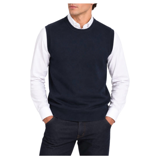 Gilet in lana merinos Blu GILET GIROCOLLO BLU BLU CASHMERE 