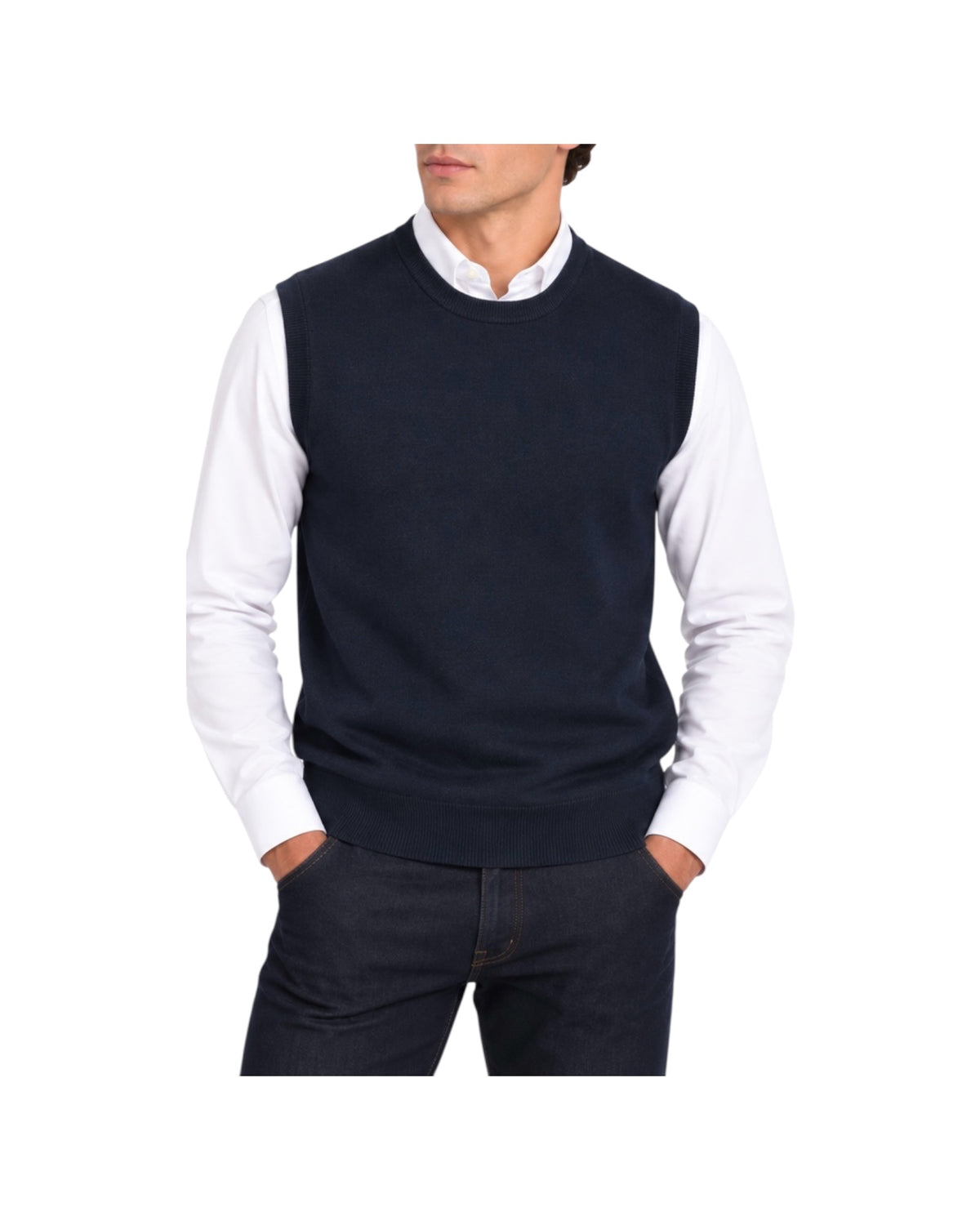 Gilet in lana merinos Blu GILET GIROCOLLO BLU BLU CASHMERE 