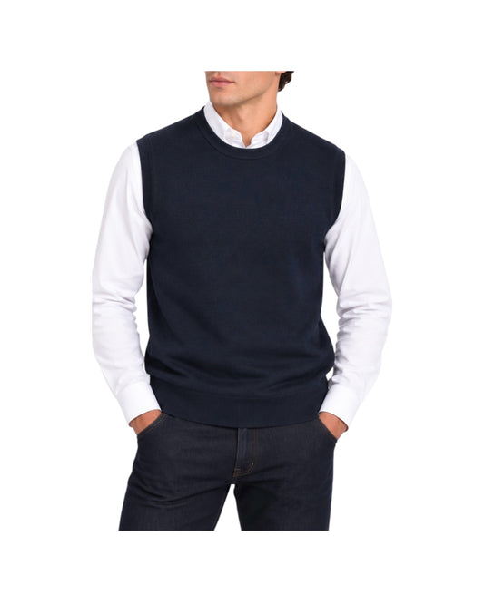 Gilet in lana merinos Blu GILET GIROCOLLO BLU BLU CASHMERE 