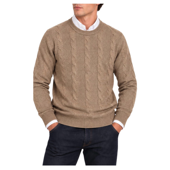 Maglione Treccia girocollo Biscotto GIROCOLLO TRECCIA BISCOTTO BLU CASHMERE 