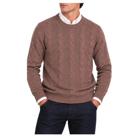 Maglione Treccia girocollo Marrone GIROCOLLO TRECCIA MARRONE BLU CASHMERE 