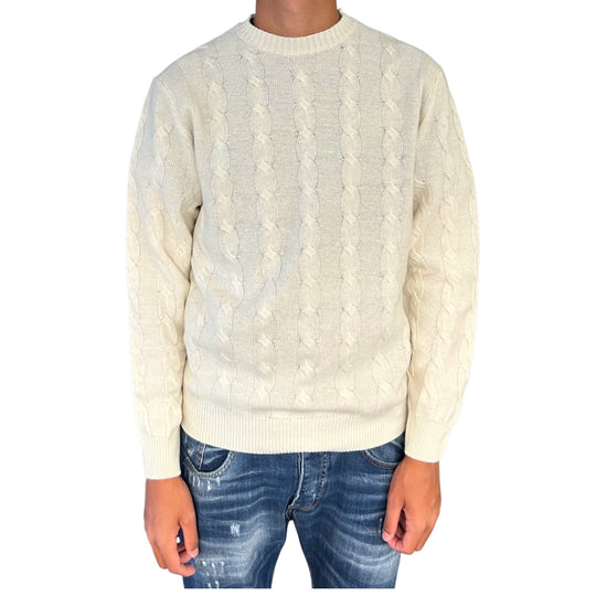 Maglione Treccia girocollo Panna GIROCOLLO TRECCIA PANNA BLU CASHMERE 