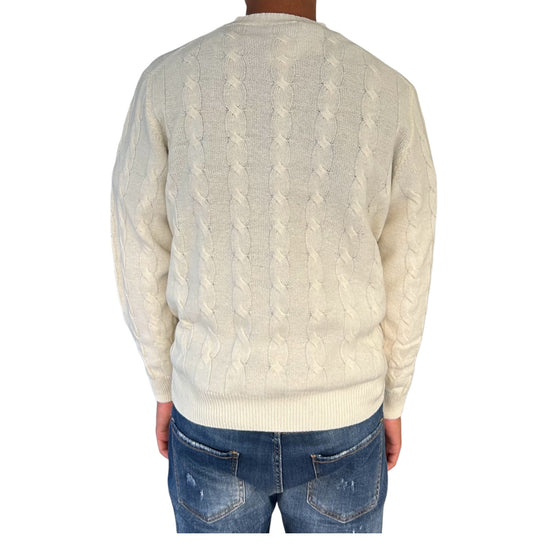 Maglione Treccia girocollo Panna GIROCOLLO TRECCIA PANNA BLU CASHMERE 